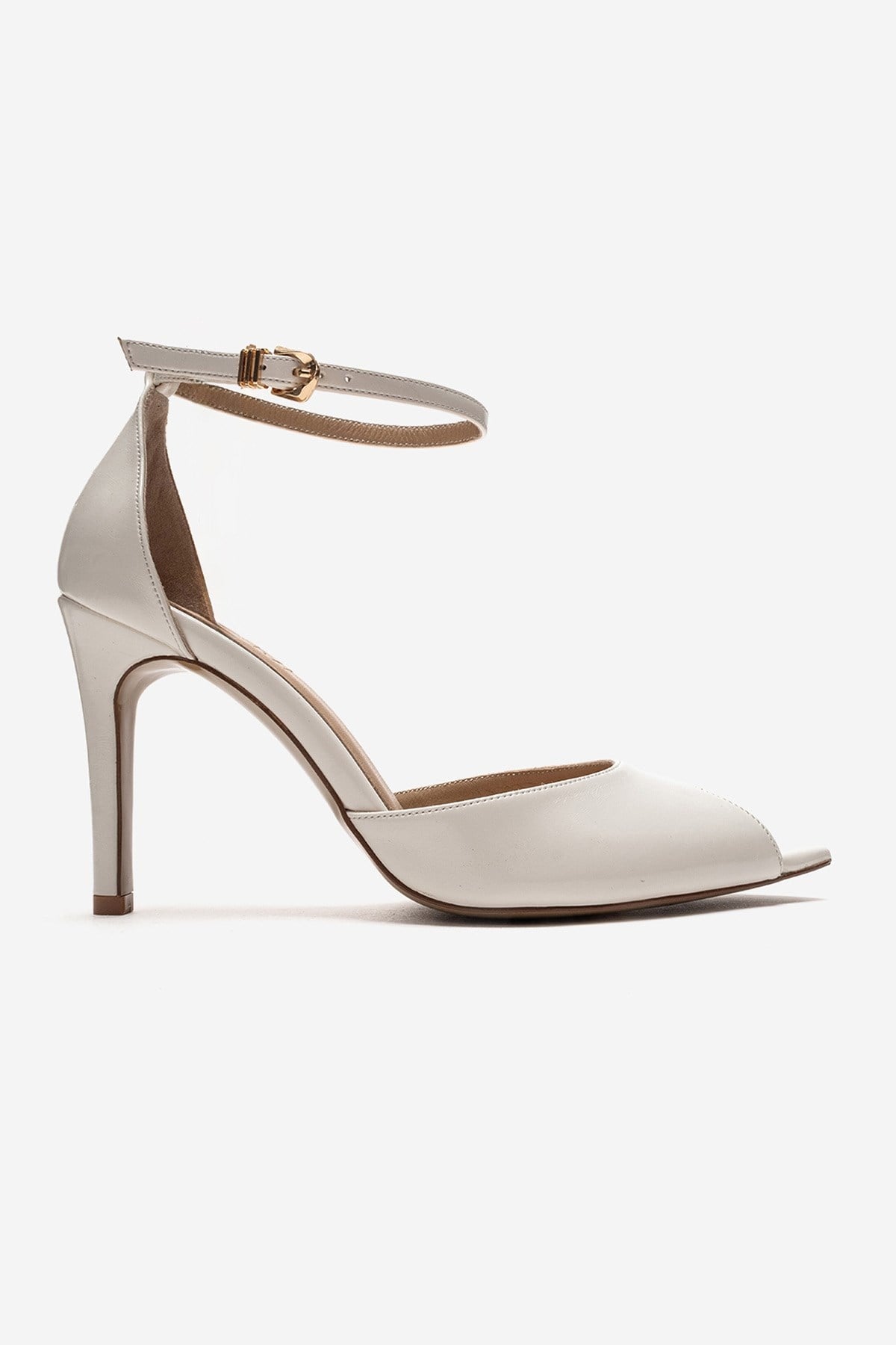 DONA - Off-White Stiletto Pump – heel view showing leather, white, SimmiUnique