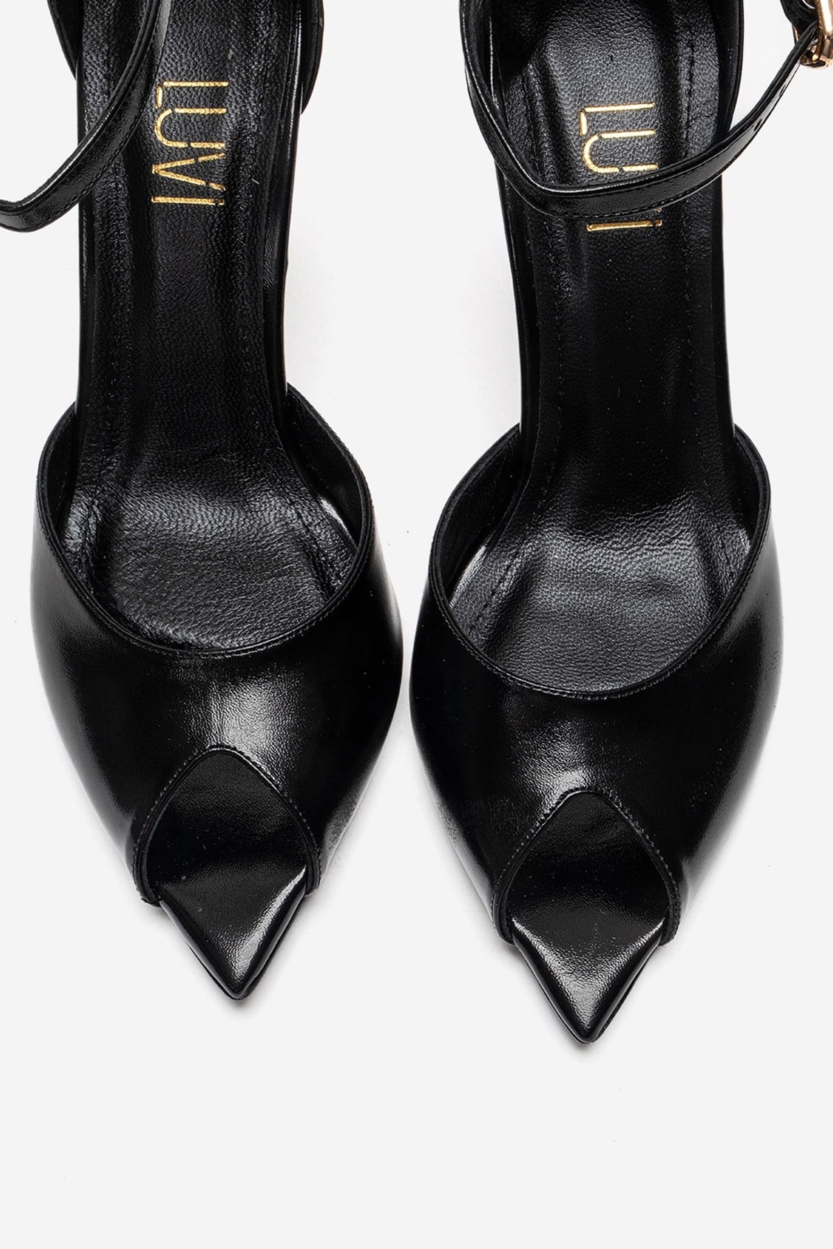 DONA - Black Stiletto Pump – side view showing leather, black, SimmiUnique