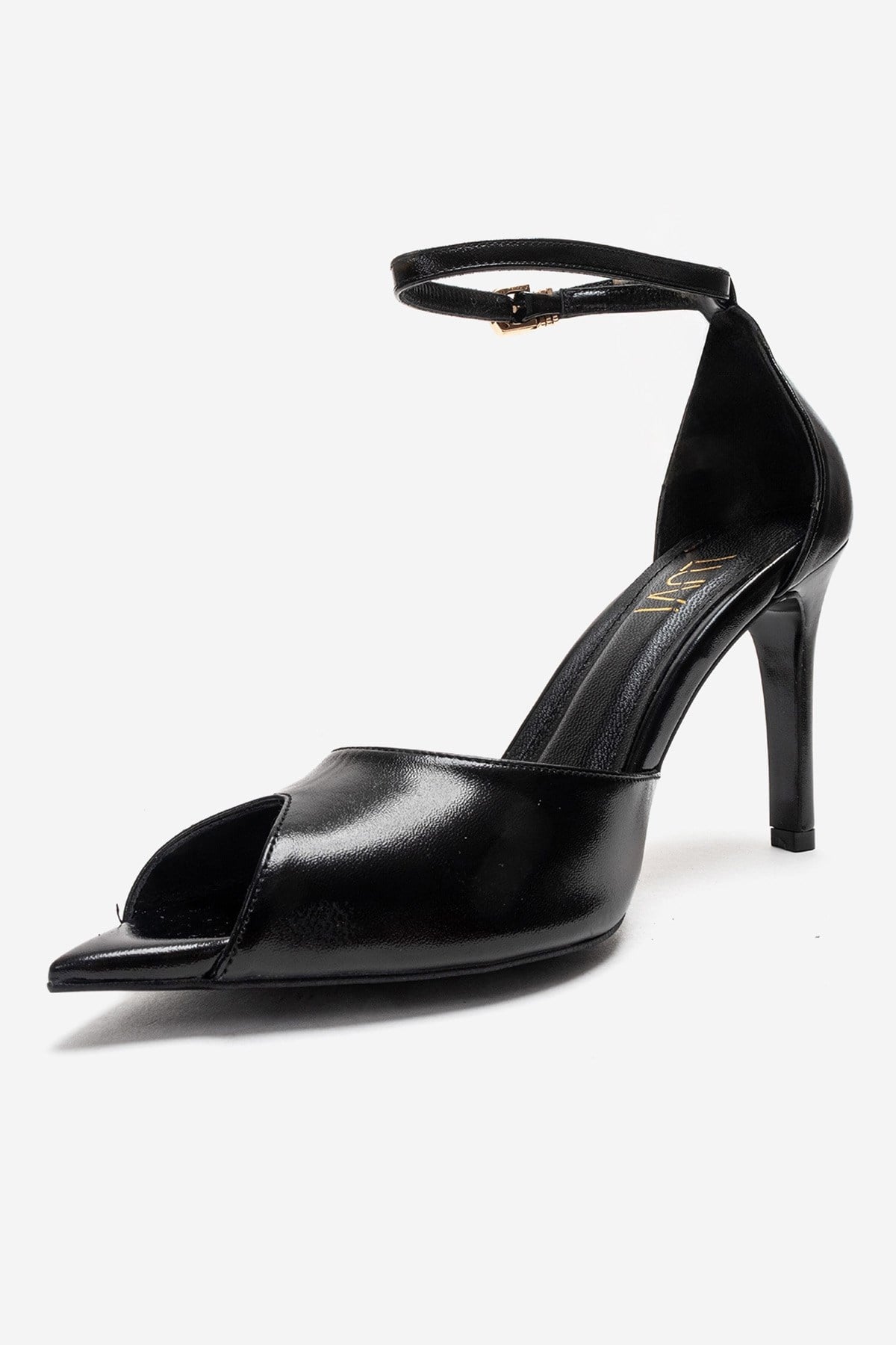 DONA - Black Stiletto Pump – top view showing leather, black, SimmiUnique