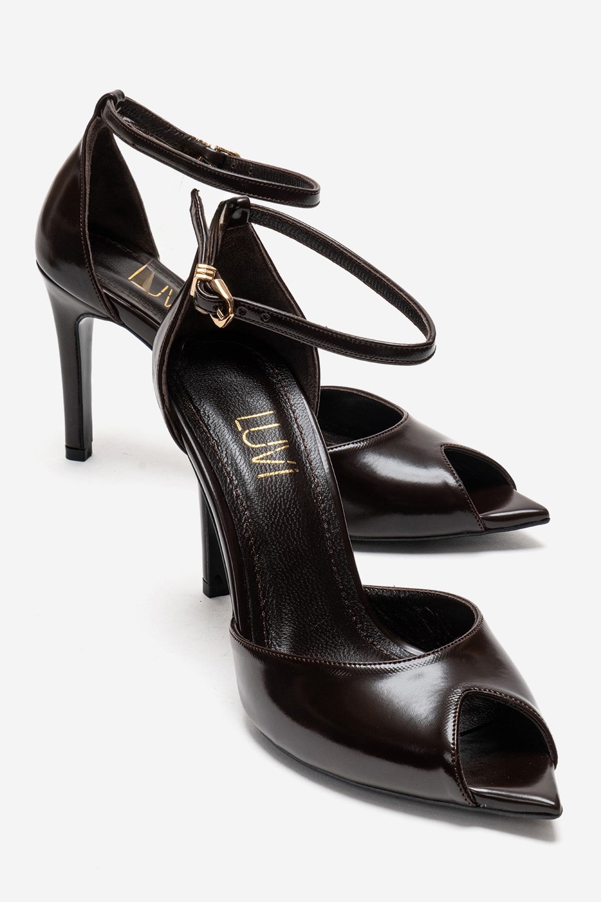DONA - Cognac Genuine Leather Stiletto Pump – front three-quarter view showing leather, SimmiUnique