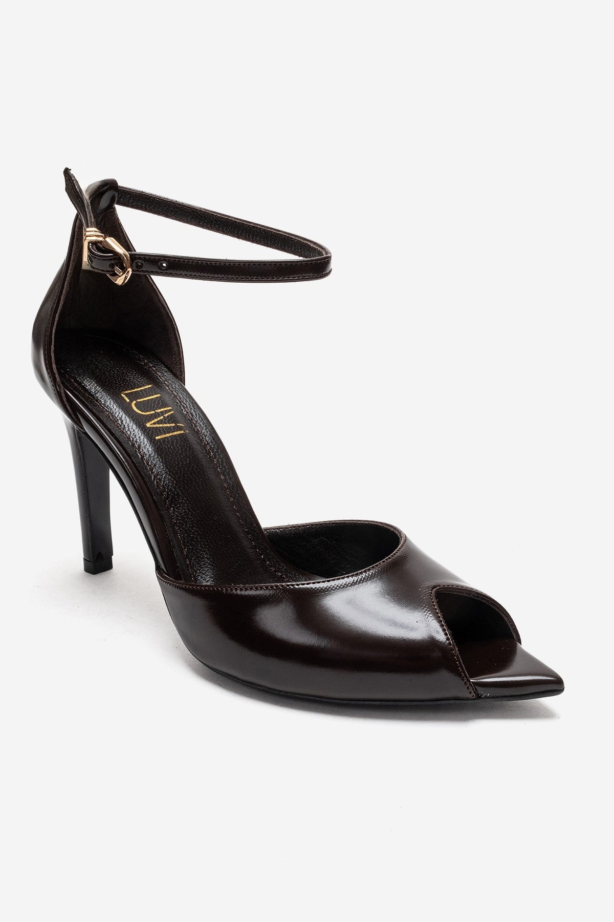 DONA - Cognac Genuine Leather Stiletto Pump – detail view showing leather, SimmiUnique