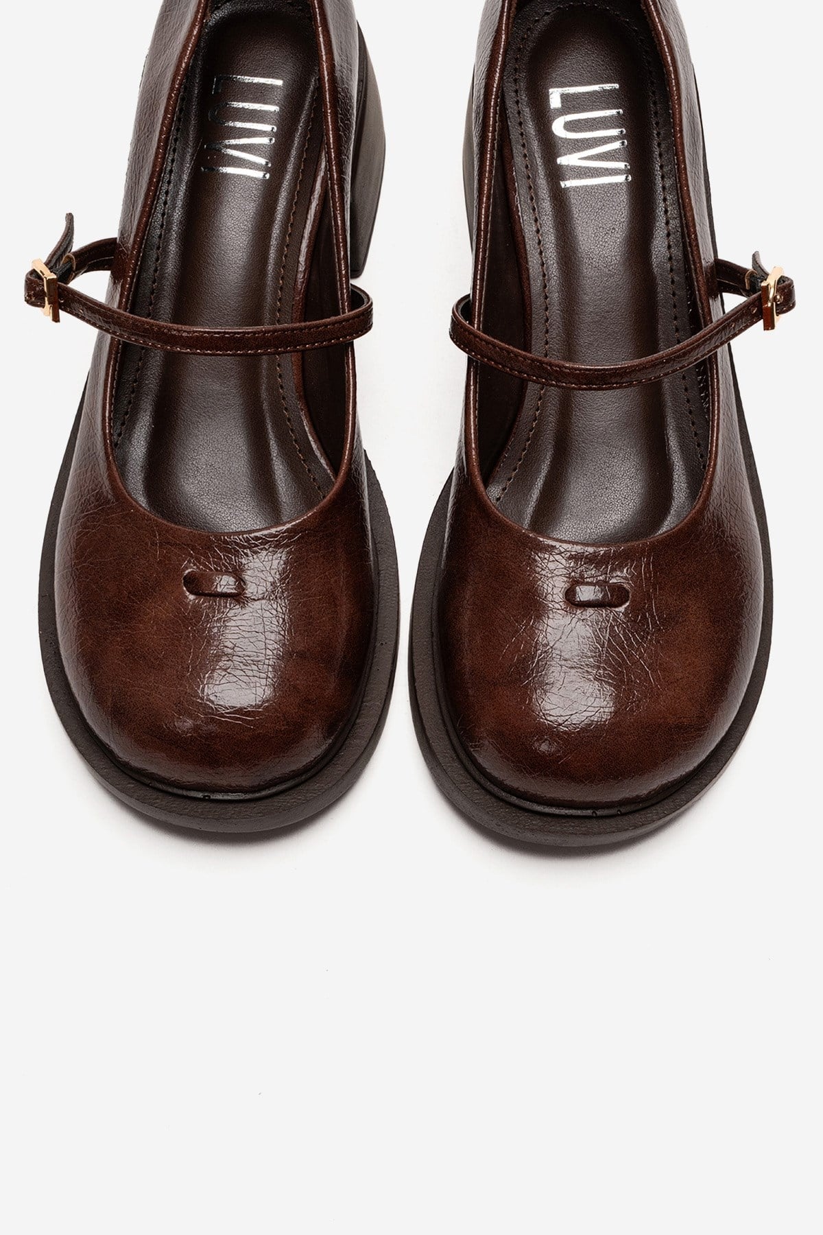 LUANDA - Cognac Genuine Leather Block Heel Mary Jane – side view showing leather, SimmiUnique