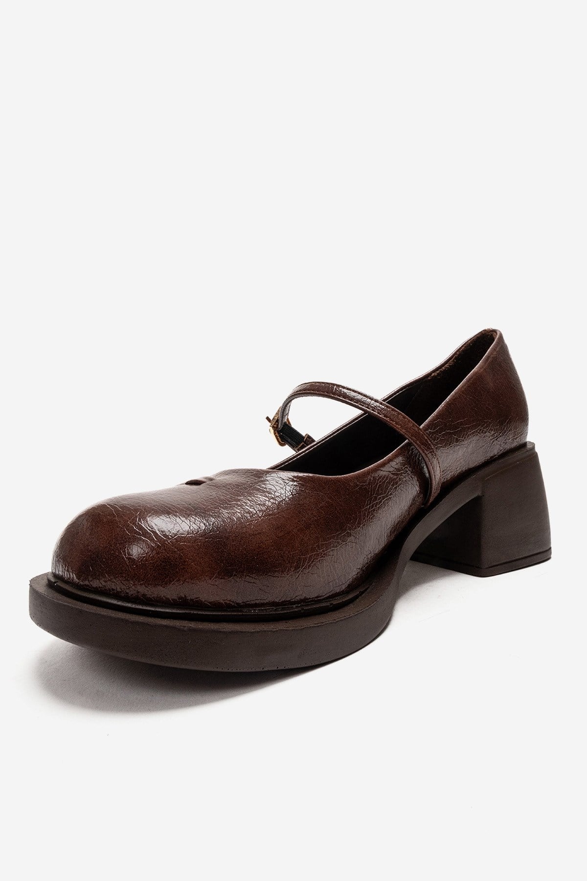 LUANDA - Cognac Genuine Leather Block Heel Mary Jane – top view showing leather, SimmiUnique