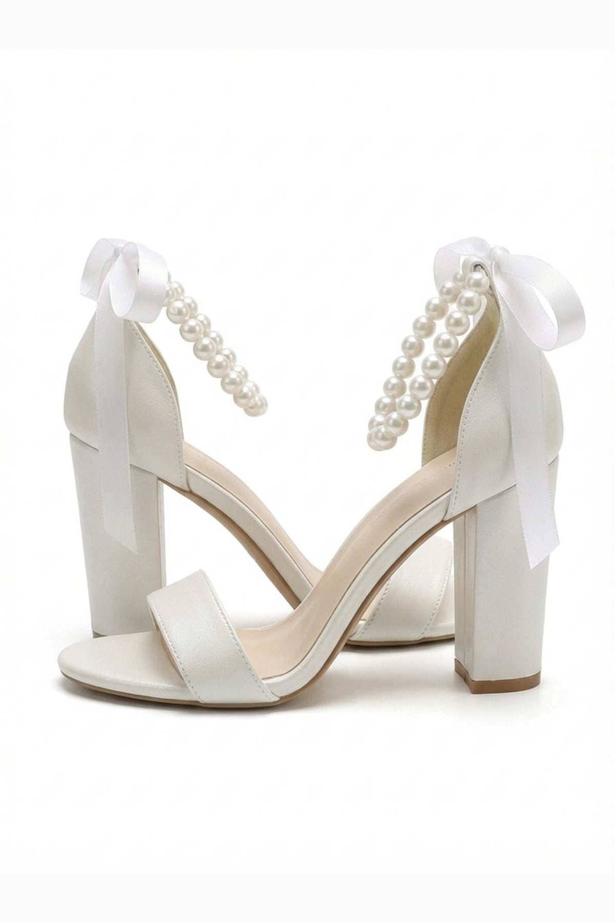 Althea Pearl Ankle Strap Block Heel Sandals – heel view showing pearl, SimmiUnique