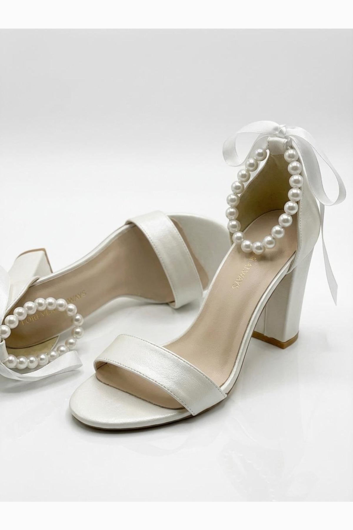 Althea Pearl Ankle Strap Block Heel Sandals – back view showing pearl, SimmiUnique