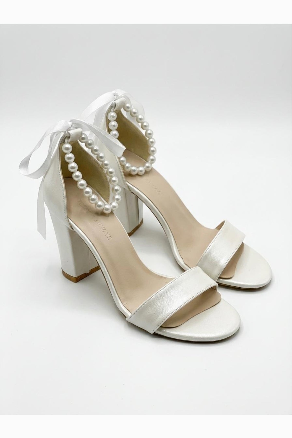 Althea Pearl Ankle Strap Block Heel Sandals – top view showing pearl, SimmiUnique