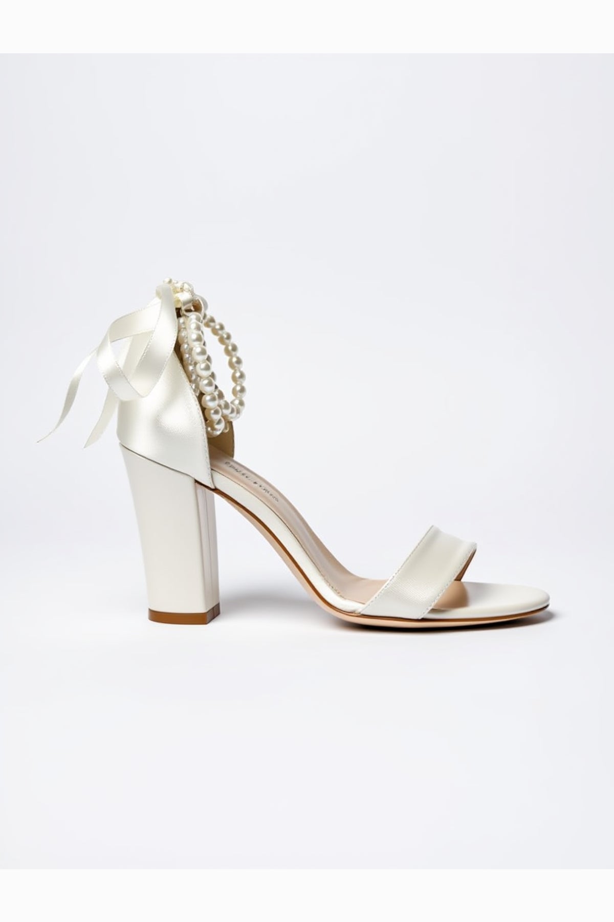 Caelis Pearl Block Heels Bridal Shoes – side view showing pearl, SimmiUnique
