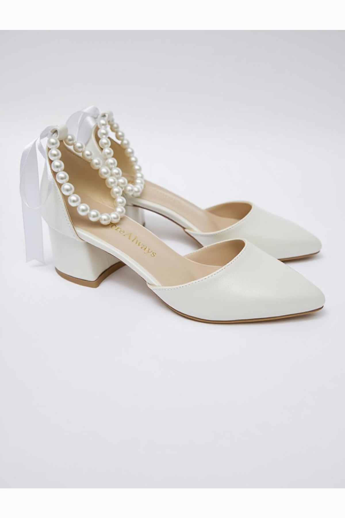 Evania Pointed-toe Block Heel Wedding Pump – heel view showing pearl, red, SimmiUnique