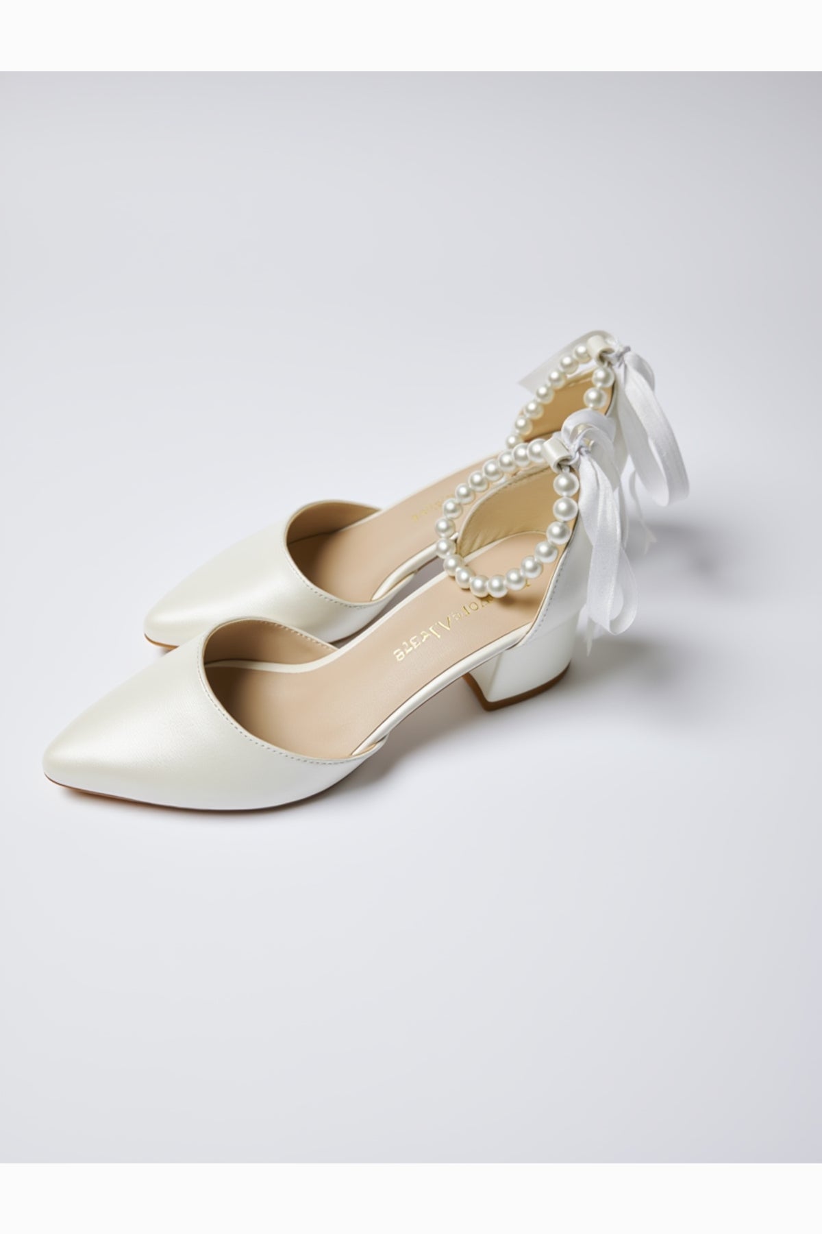 Evania Pointed-toe Block Heel Wedding Pump – back view showing pearl, red, SimmiUnique