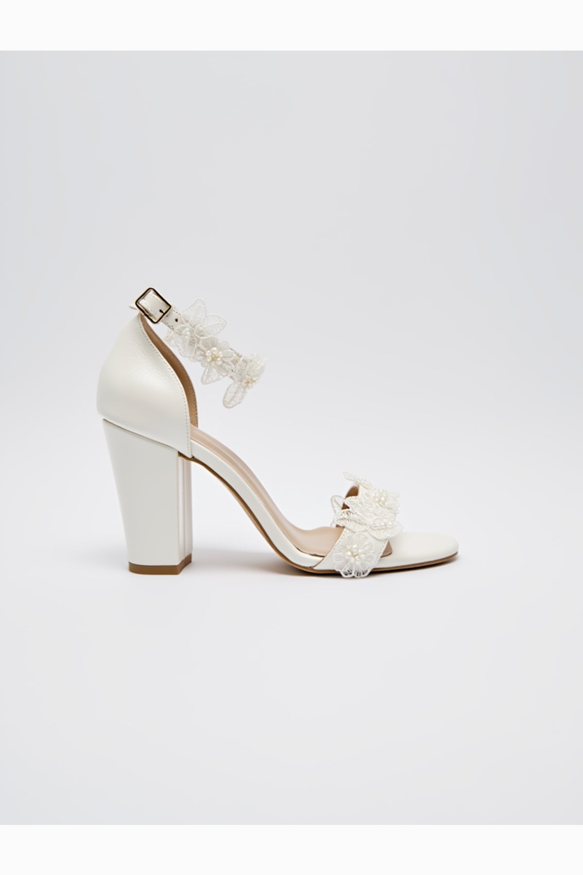 Florielle Lace Wedding Heels – side view showing pearl, lace, SimmiUnique