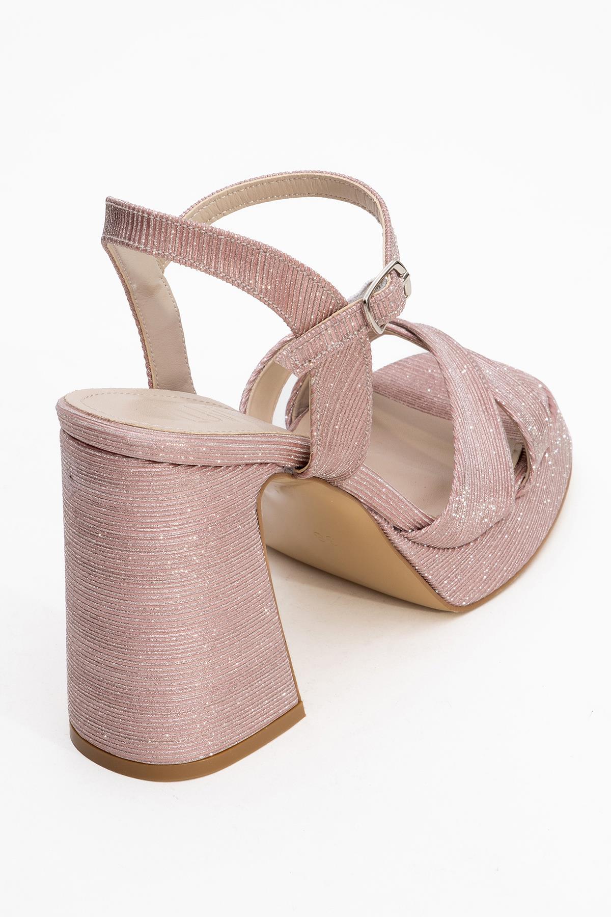 Lello - Pink Striped Platform Heel Shoe – back view showing leather, pink, SimmiUnique