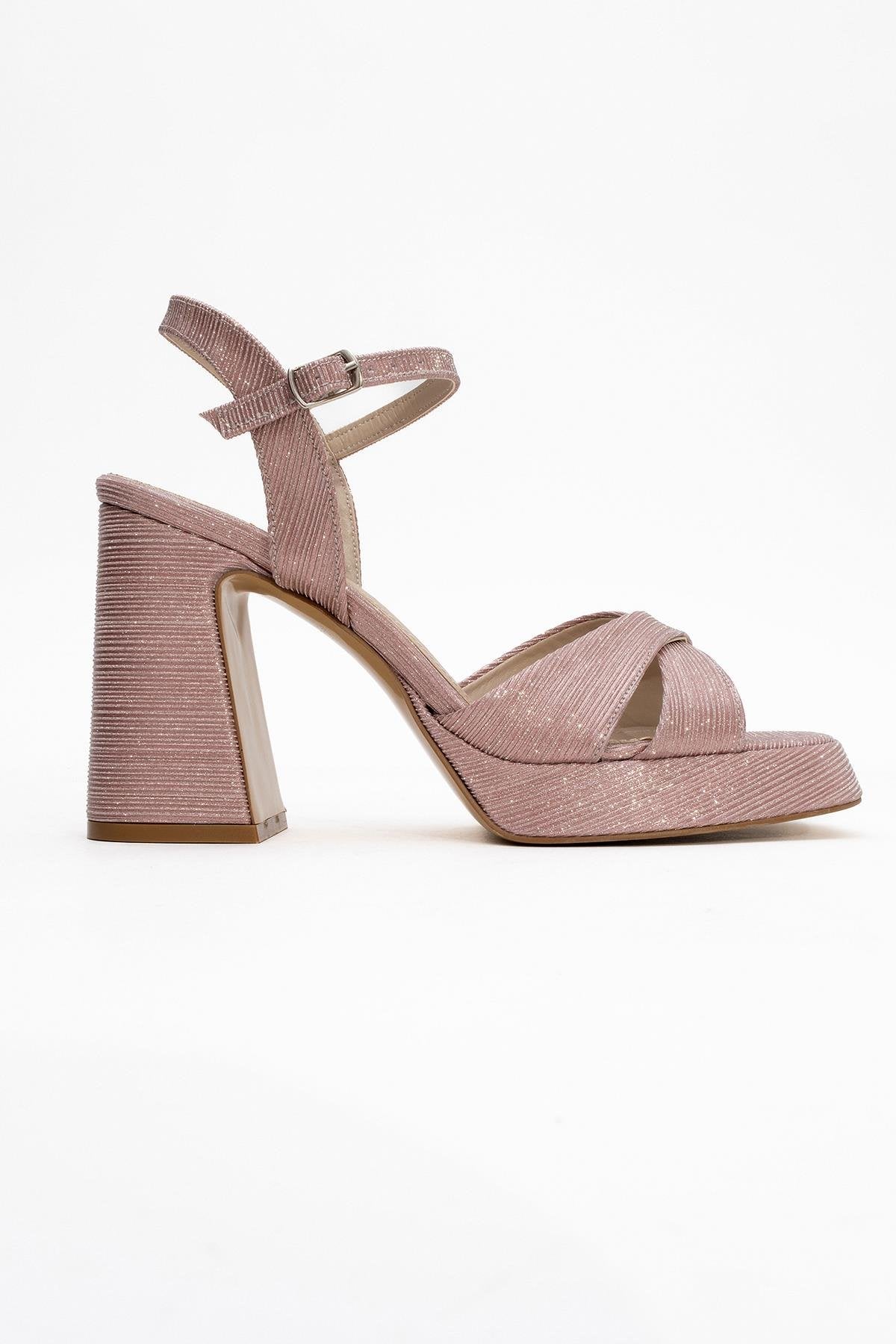 Lello - Pink Striped Platform Heel Shoe – top view showing leather, pink, SimmiUnique