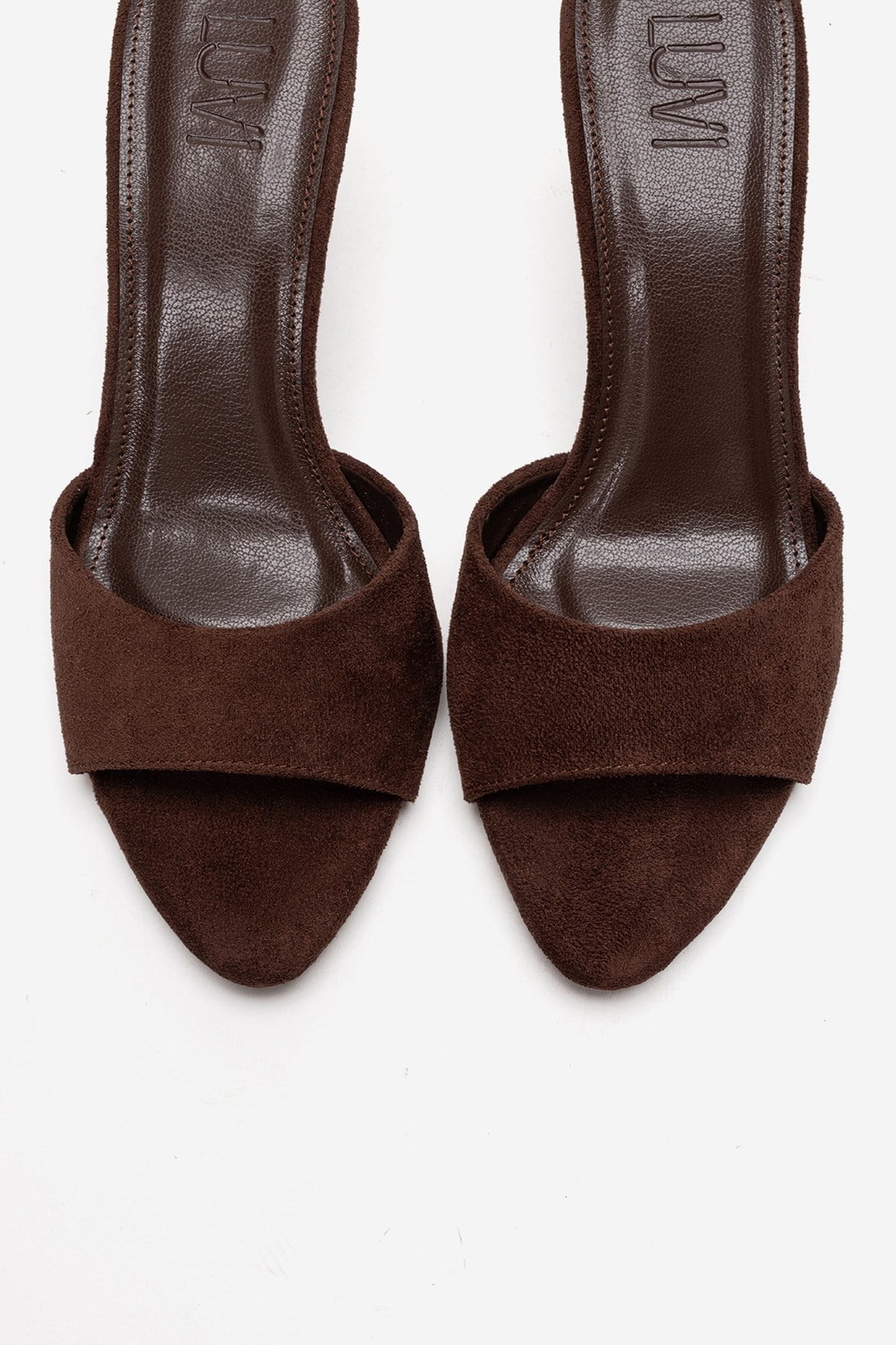 Varelan - Brown Suede Heeled Mule – side view showing leather, suede, SimmiUnique