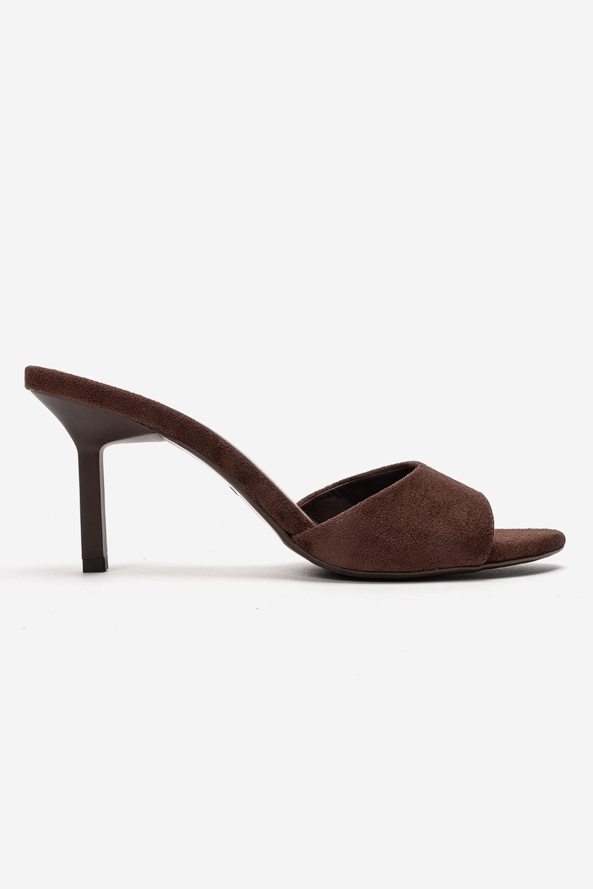 Varelan - Brown Suede Heeled Mule – heel view showing leather, suede, SimmiUnique