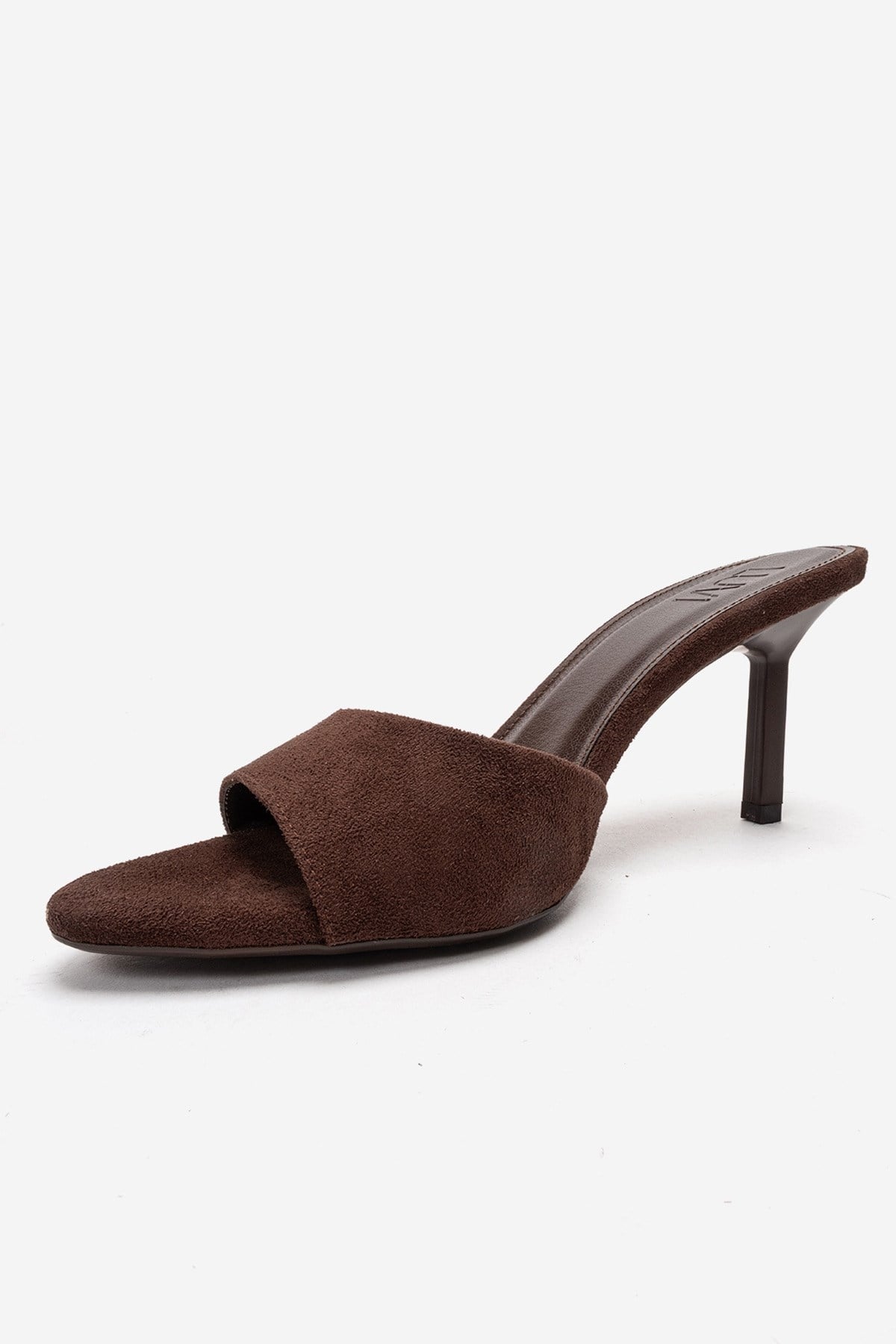 Varelan - Brown Suede Heeled Mule – top view showing leather, suede, SimmiUnique