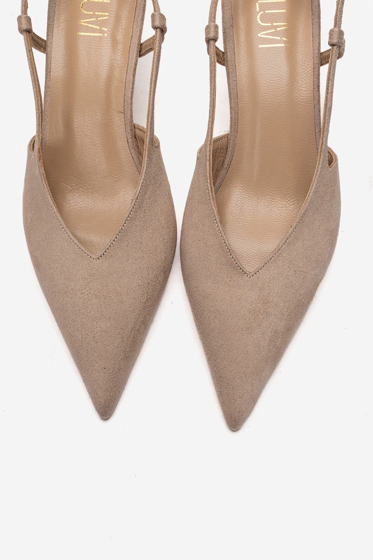Irena - Beige Suede Backless Pointed Toe Stiletto Pump, Genuine Leathe – side view showing leather, suede, SimmiUnique