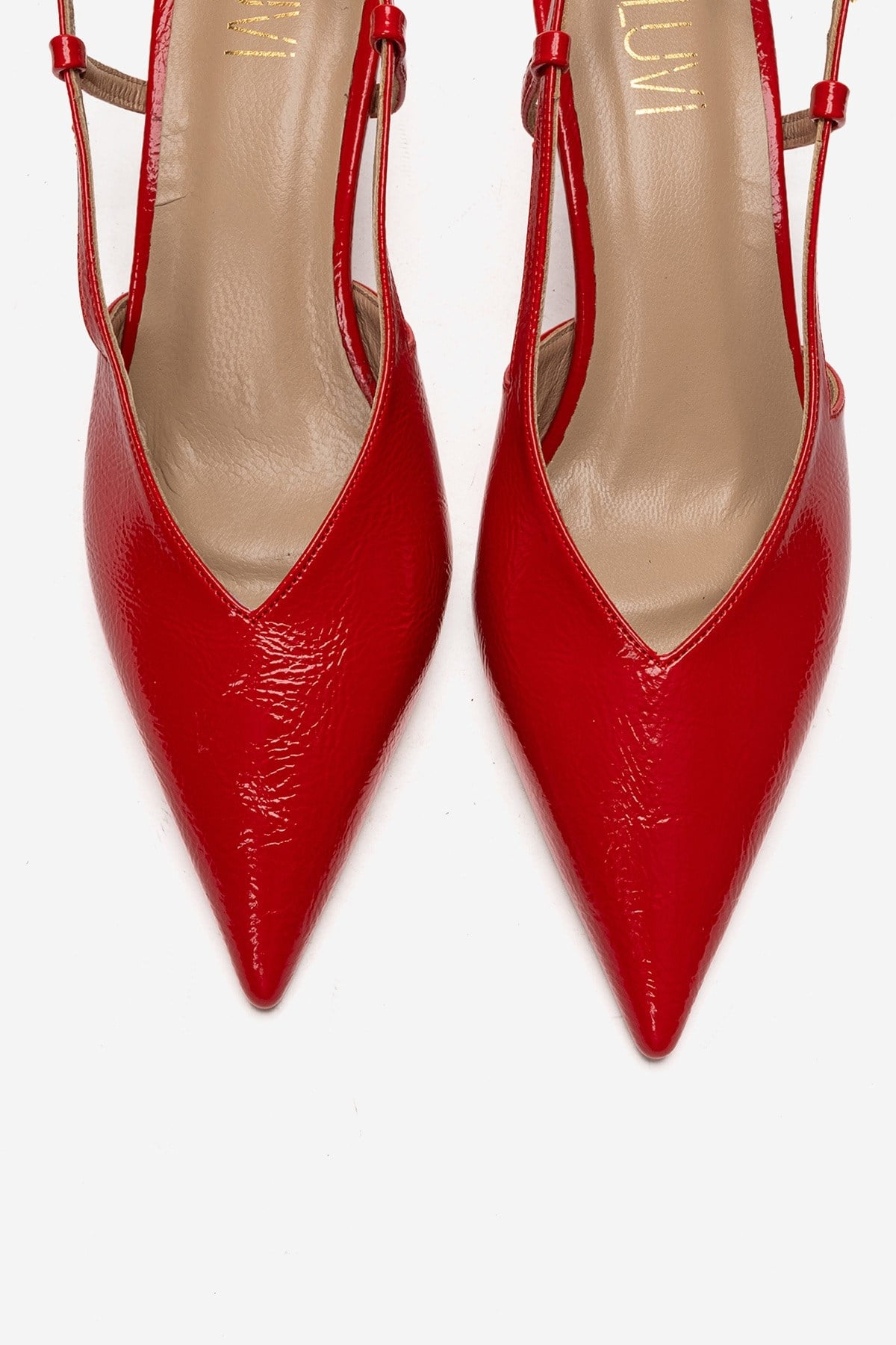 Irena - Red Genuine Leather Pointed Slingback Stiletto Pump – side view showing leather, red, SimmiUnique