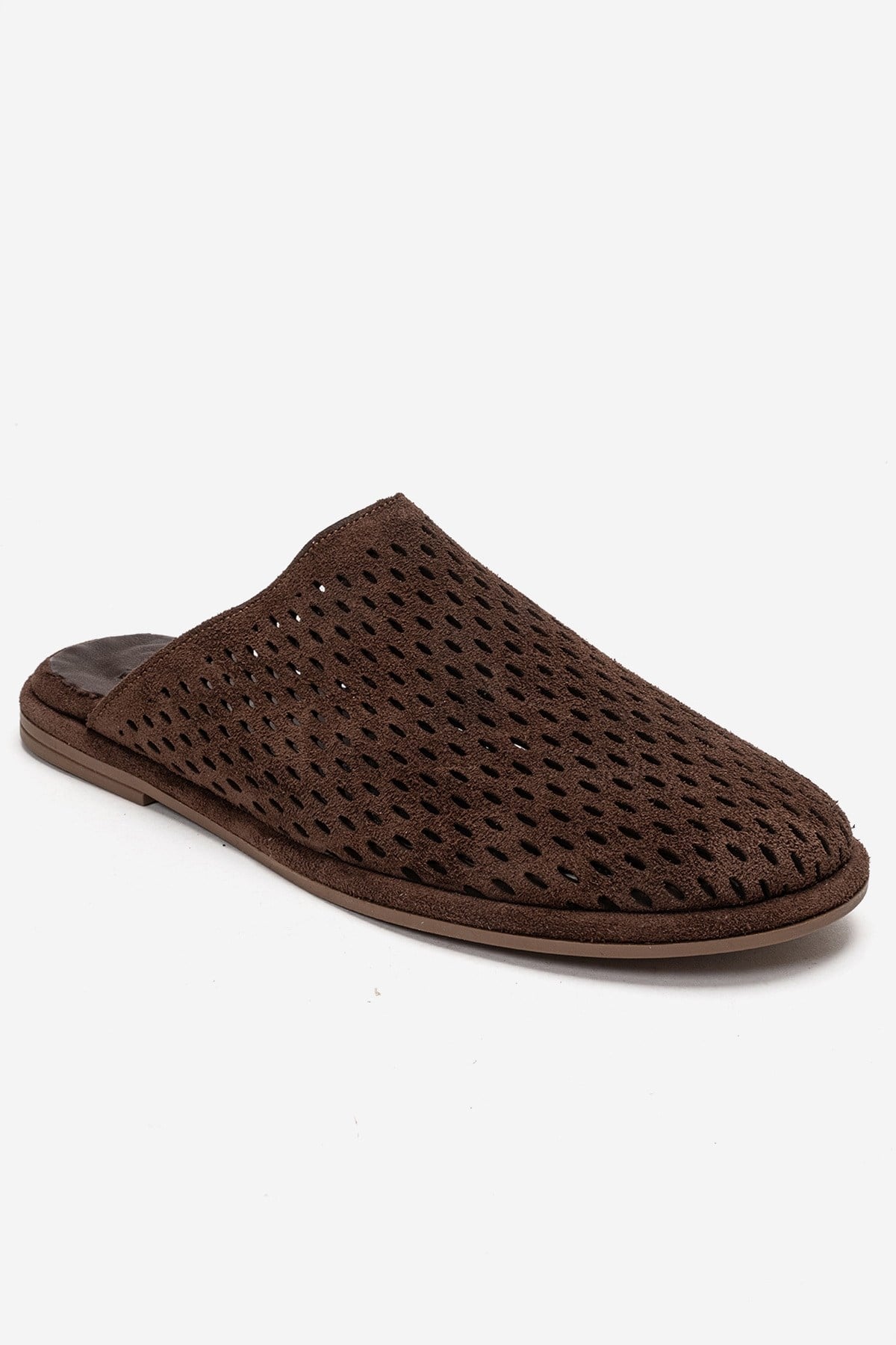 Melara - Cognac Genuine Leather Closed-Toe Slide – detail view showing leather, suede, SimmiUnique