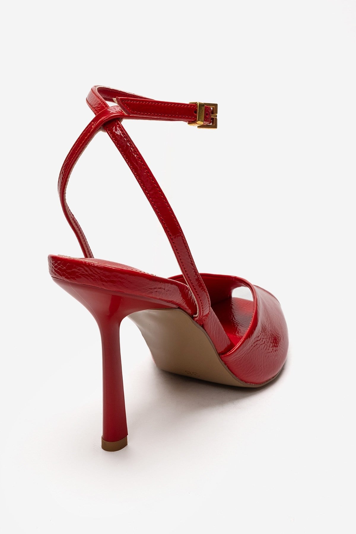 SLATE - Red Genuine Leather Ankle-Strap Stiletto Pump – back view showing leather, red, SimmiUnique