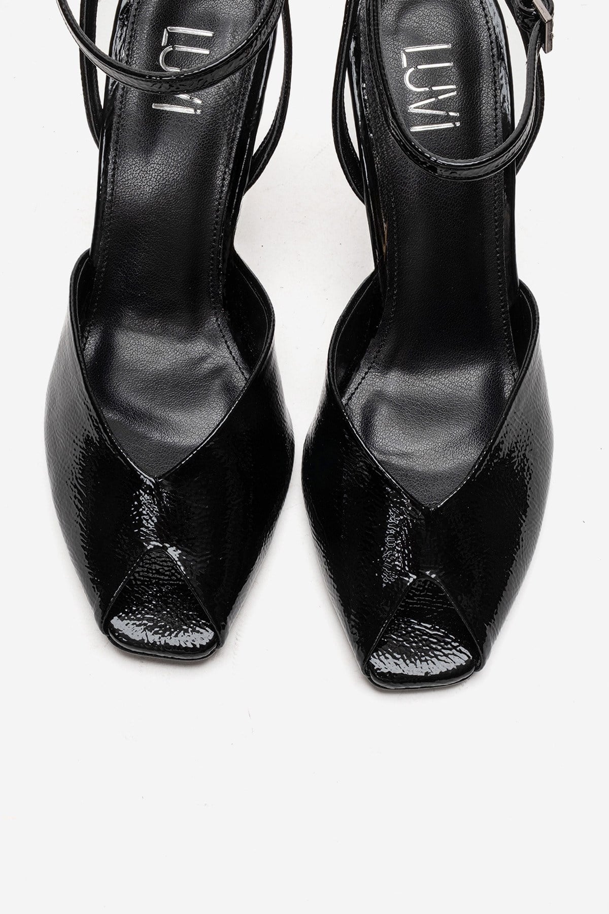 SLATE - Black Genuine Leather Ankle-Strap Stiletto Pump – side view showing leather, black, SimmiUnique
