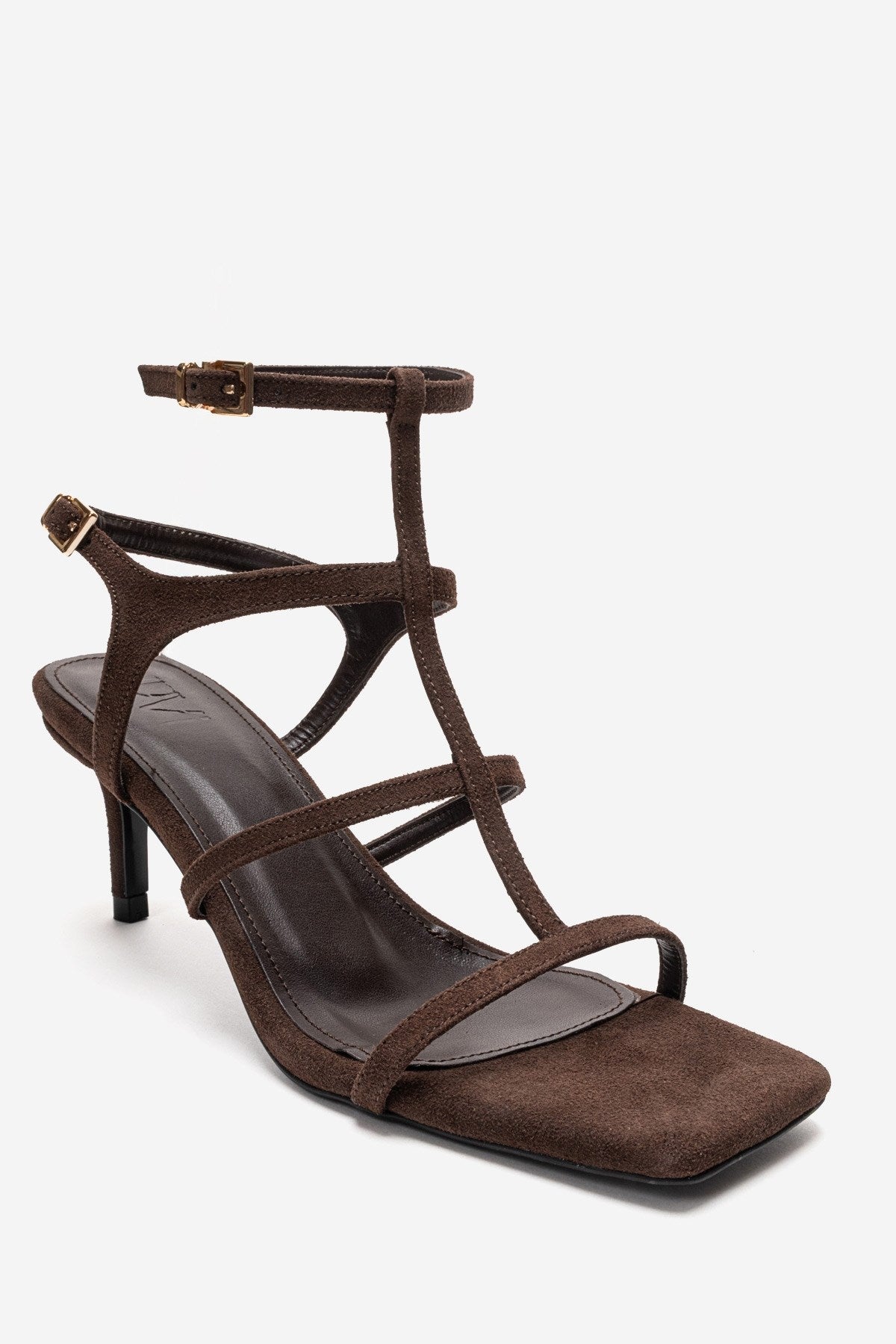 VIENTO - Brown Thin Heel Pump – detail view showing leather, SimmiUnique