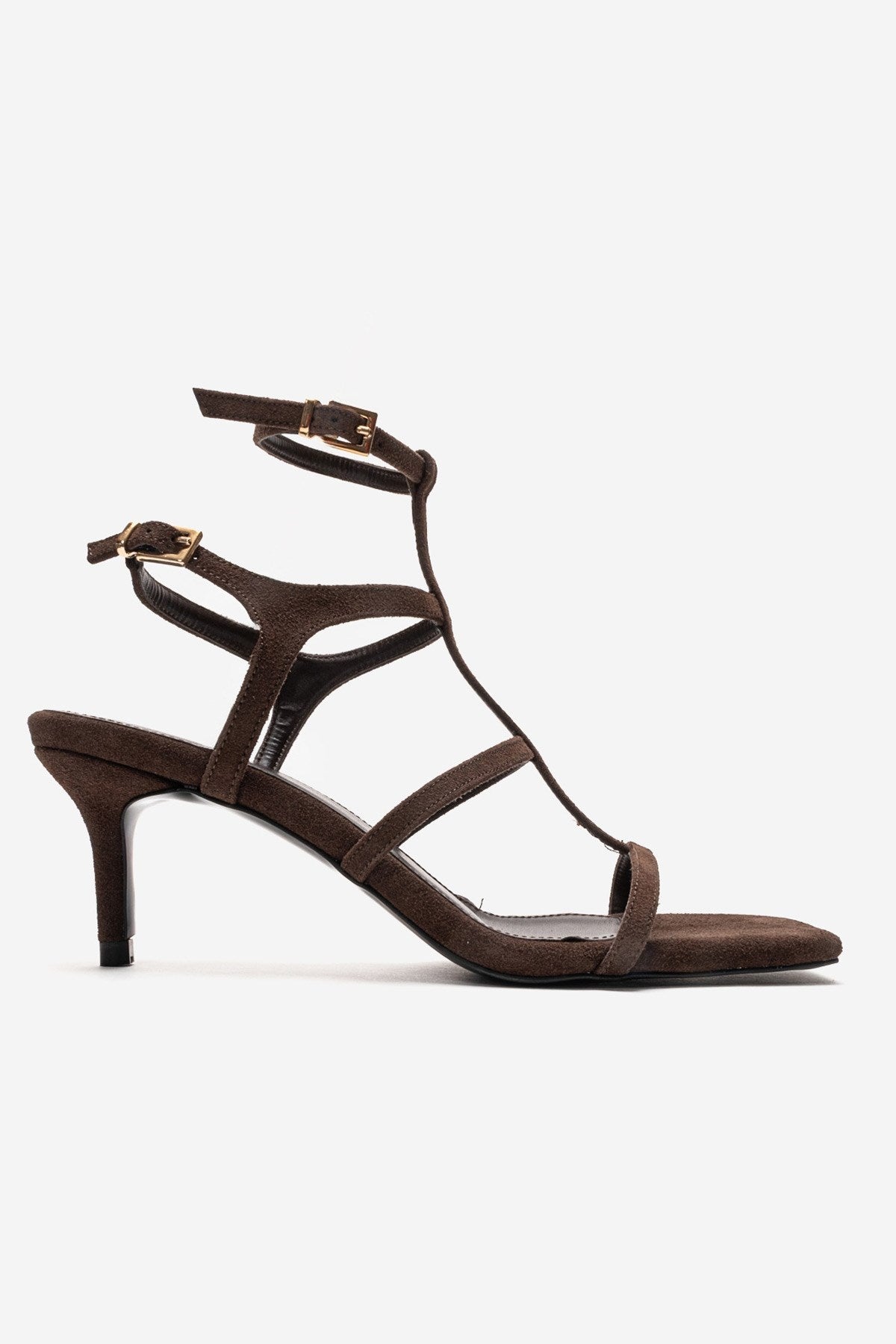 VIENTO - Brown Thin Heel Pump – heel view showing leather, SimmiUnique