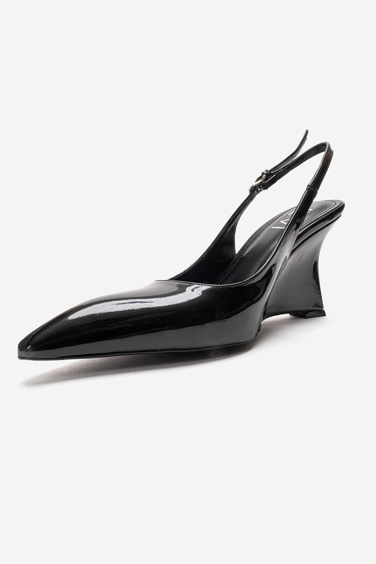 Felon - Black Wedge Heel Slingback – top view showing leather, black, SimmiUnique