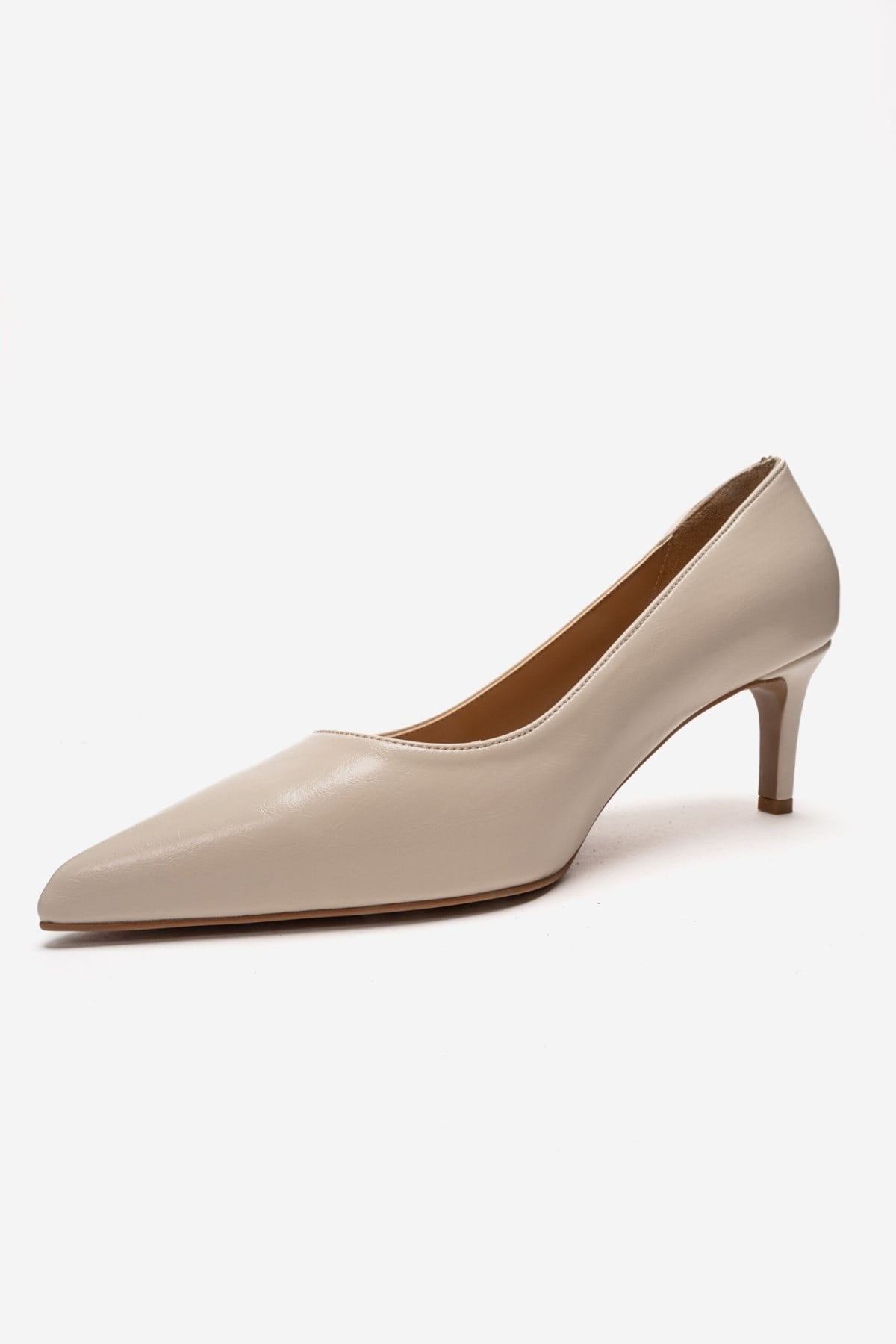 VELMIRA - Off-White Genuine Leather Stiletto Pump – top view showing leather, white, SimmiUnique