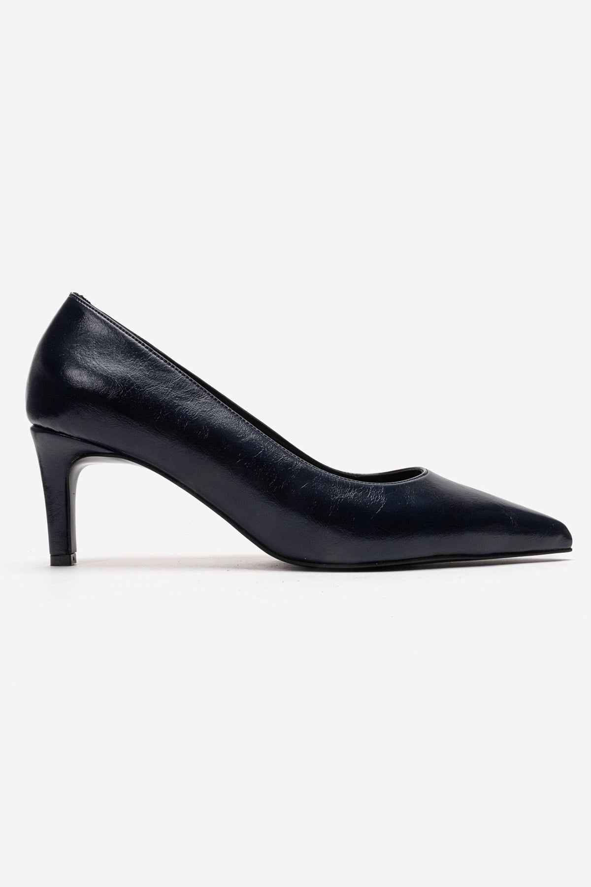 VELMIRA - Navy Genuine Leather Stiletto Pump – heel view showing leather, SimmiUnique
