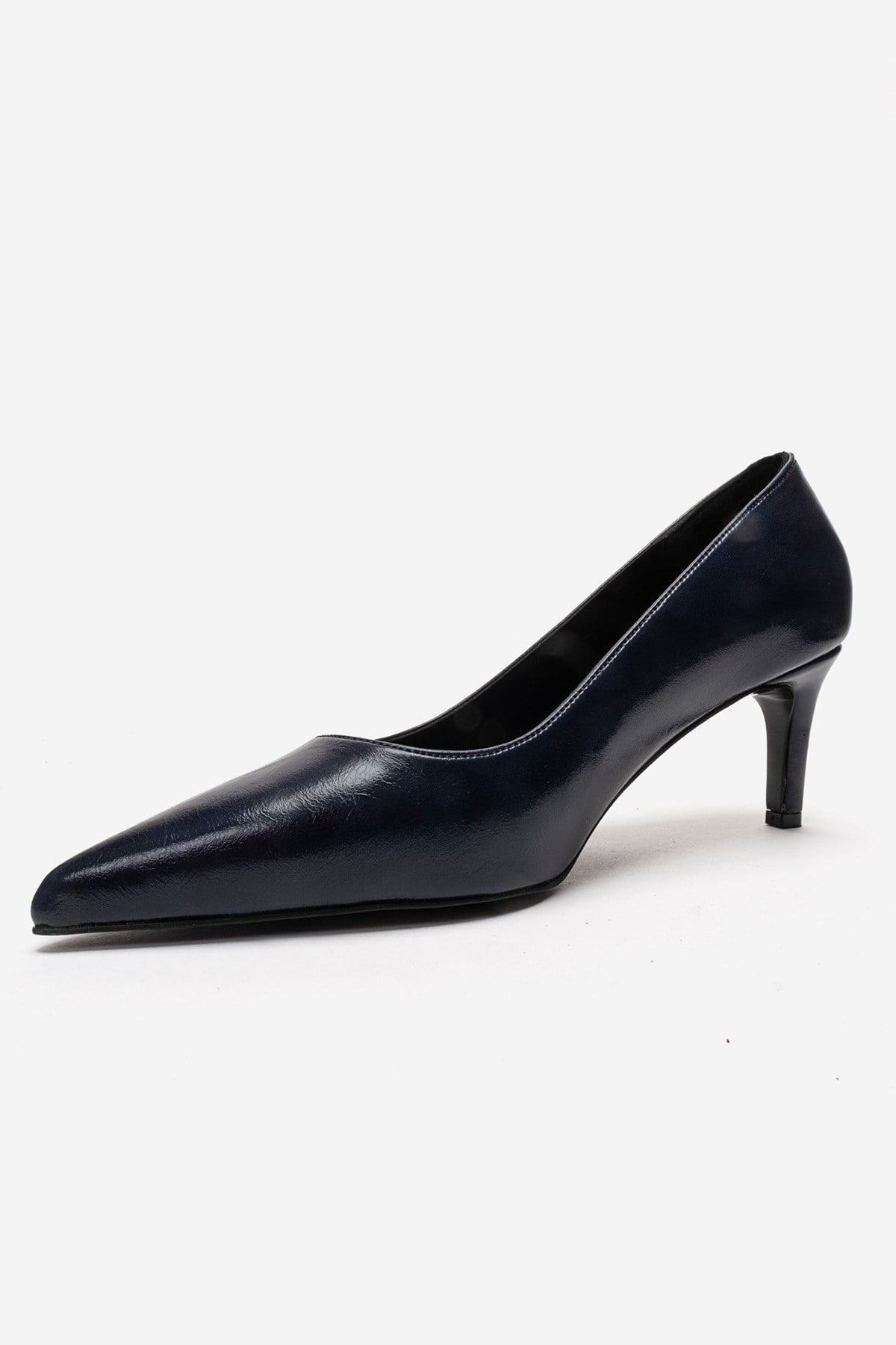 VELMIRA - Navy Genuine Leather Stiletto Pump – top view showing leather, SimmiUnique