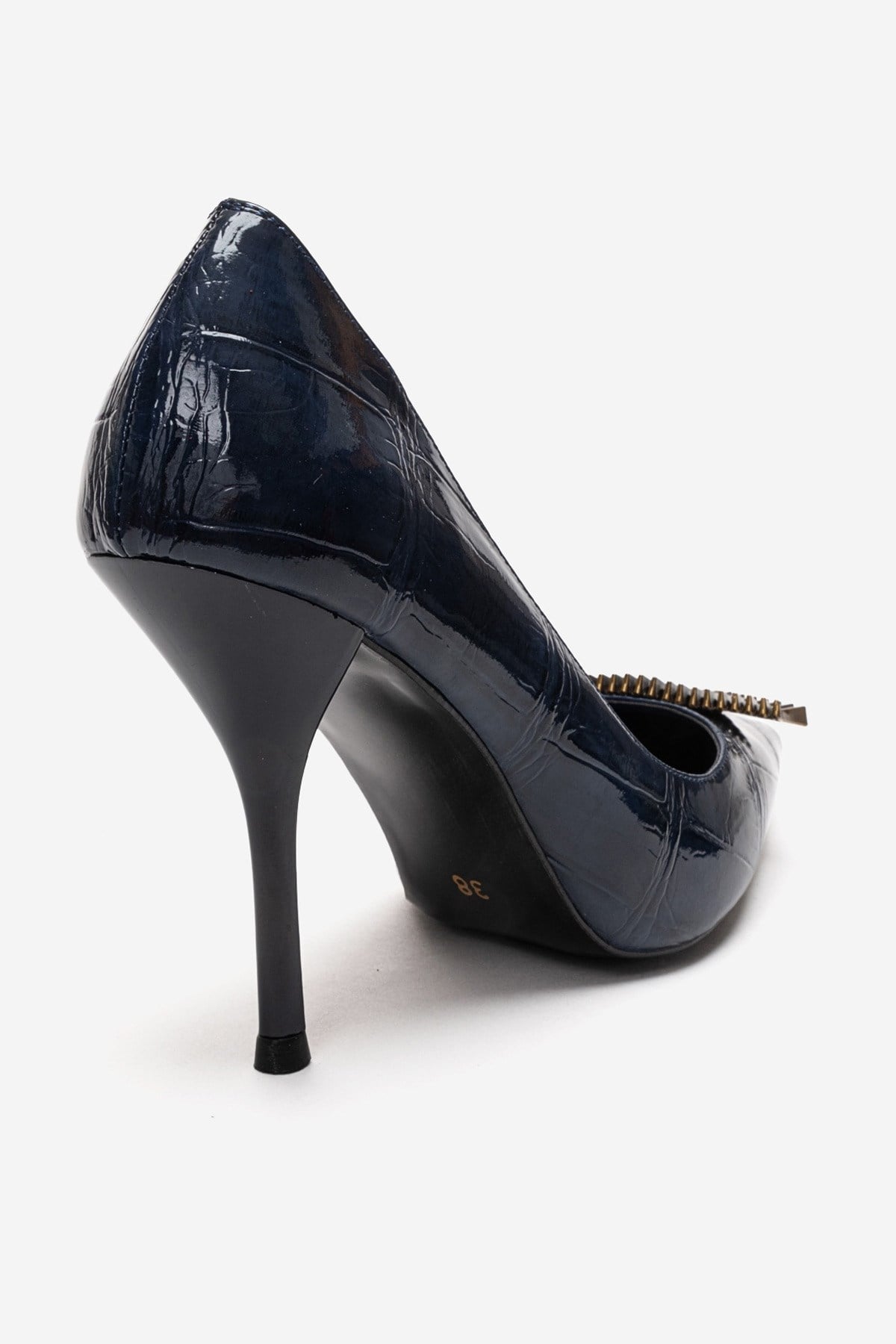 DEXEN - Navy Stiletto Pump – back view showing leather, SimmiUnique