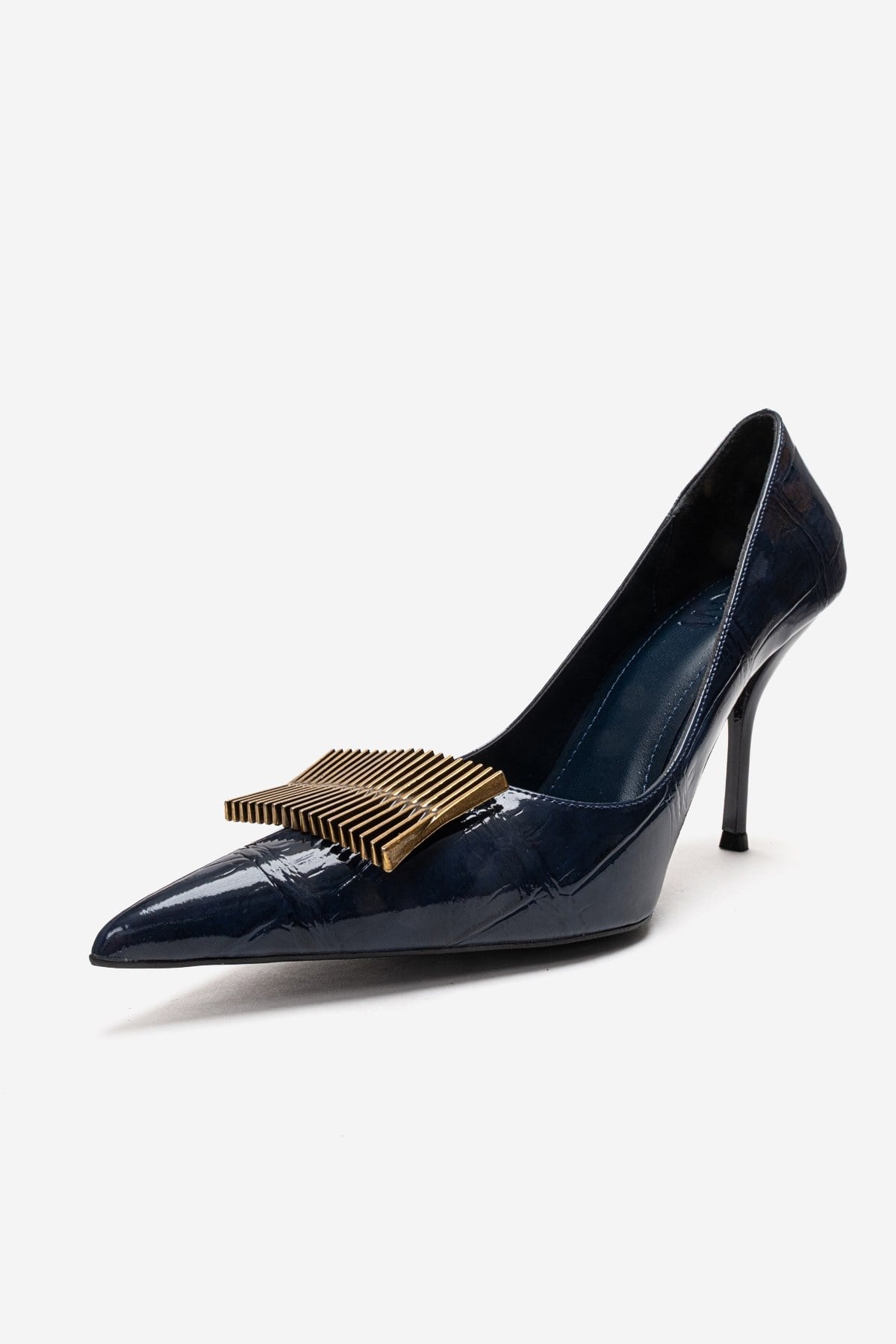 DEXEN - Navy Stiletto Pump – top view showing leather, SimmiUnique