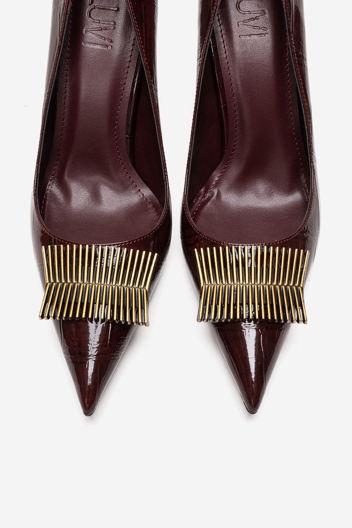 DEXEN - Burgundy Stiletto Pump – side view showing leather, SimmiUnique