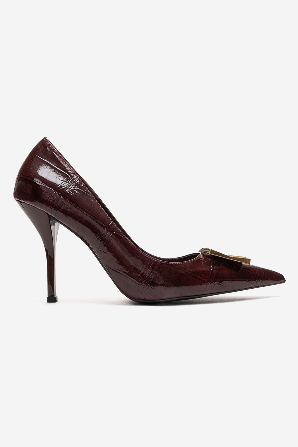 DEXEN - Burgundy Stiletto Pump – heel view showing leather, SimmiUnique