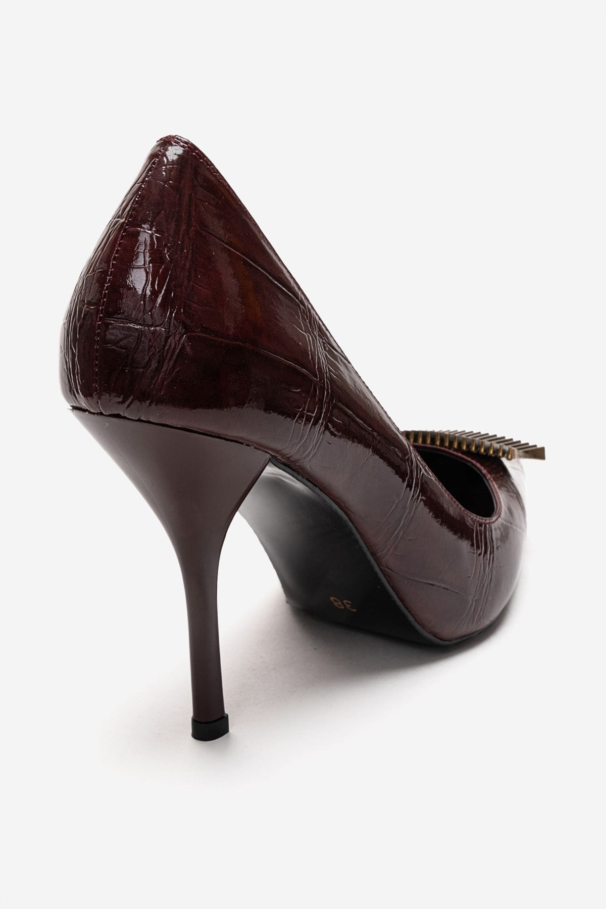 DEXEN - Burgundy Stiletto Pump – back view showing leather, SimmiUnique