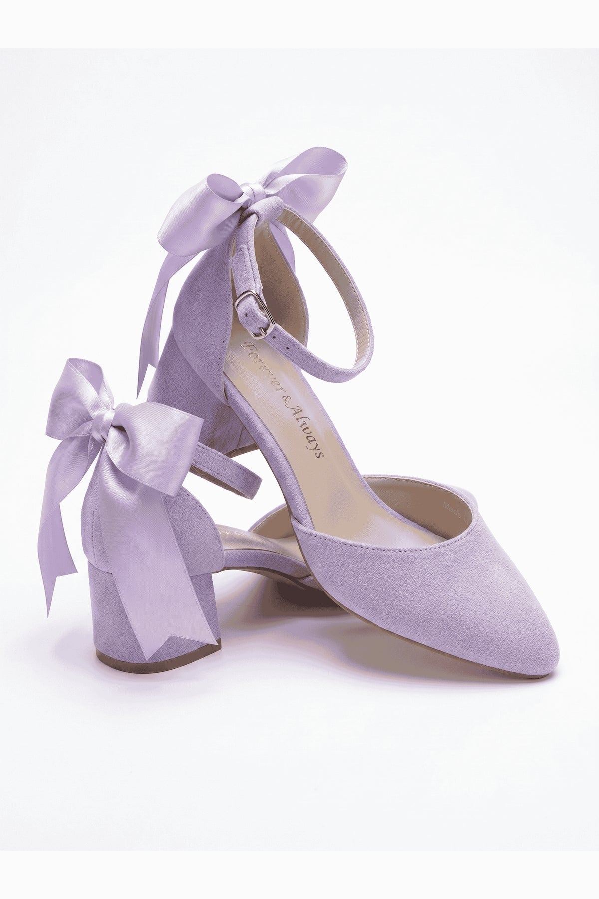 Arielle Lilac Suede Bow Ankle Strap Block Heel Sandal – heel view showing bow, suede, red, SimmiUnique