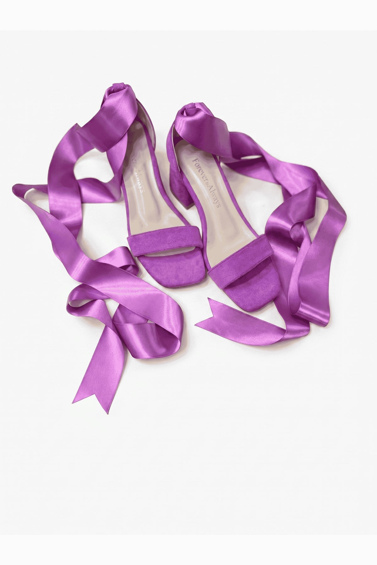 Rova Fuchsia Suede Satin Ribbon Ankle Strap Block Heel Sandal – back view showing satin, suede, SimmiUnique