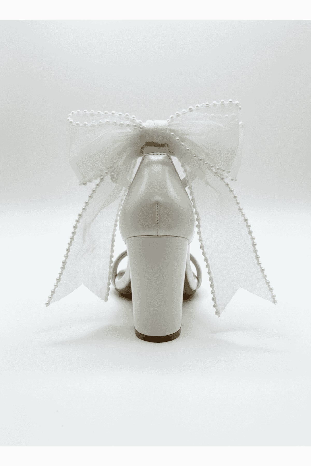 Evarose Open Toe Bow Detail Block Heel Bridal Sandals – detail view showing bow, lace, ivory, SimmiUnique