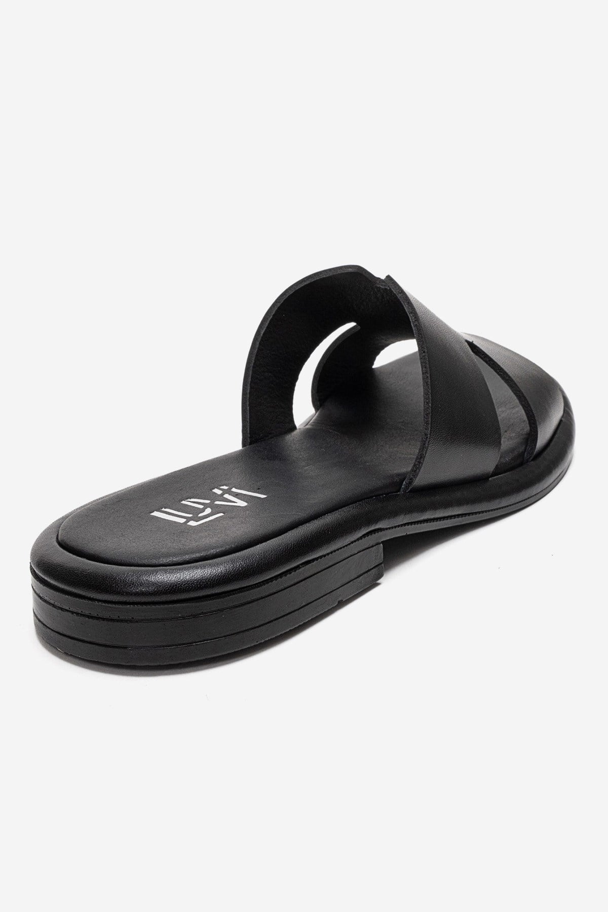 BRIO - Black Genuine Leather Slide – back view showing leather, black, SimmiUnique
