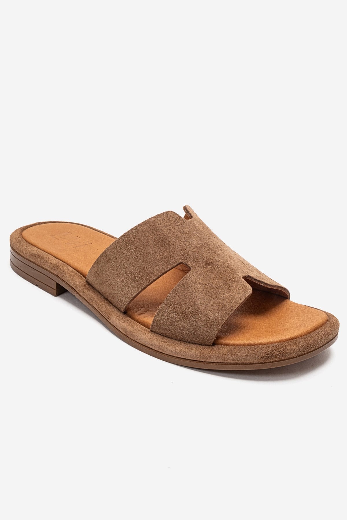 BRIO - Camel Genuine Leather Slide – detail view showing leather, suede, SimmiUnique