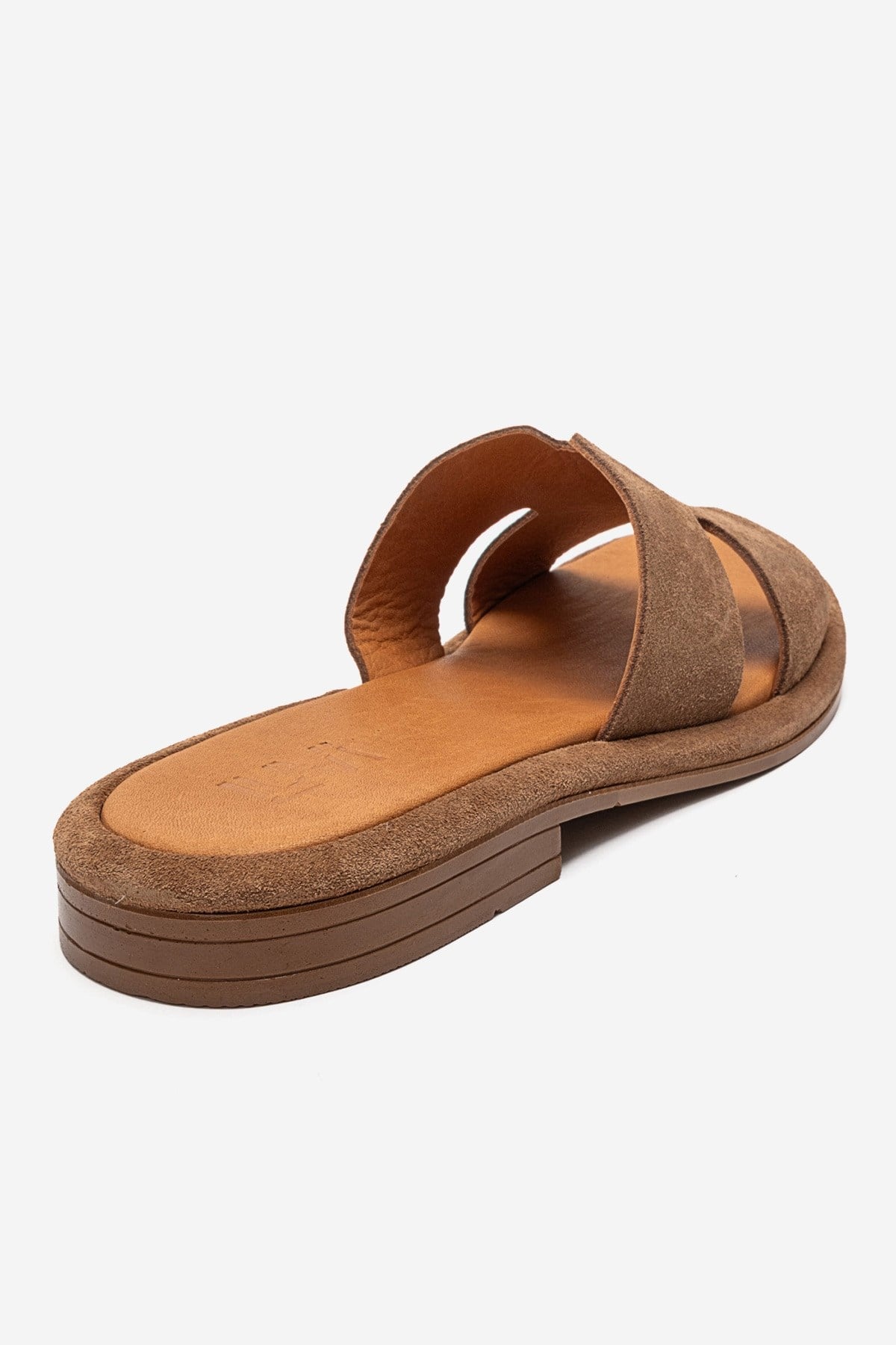 BRIO - Camel Genuine Leather Slide – back view showing leather, suede, SimmiUnique