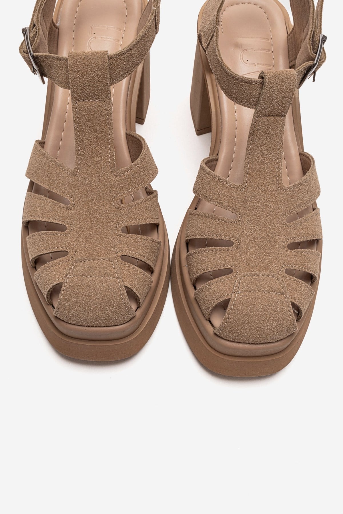 ROVENA - Cognac Suede Platform Block Heel Sandal – side view showing leather, suede, SimmiUnique