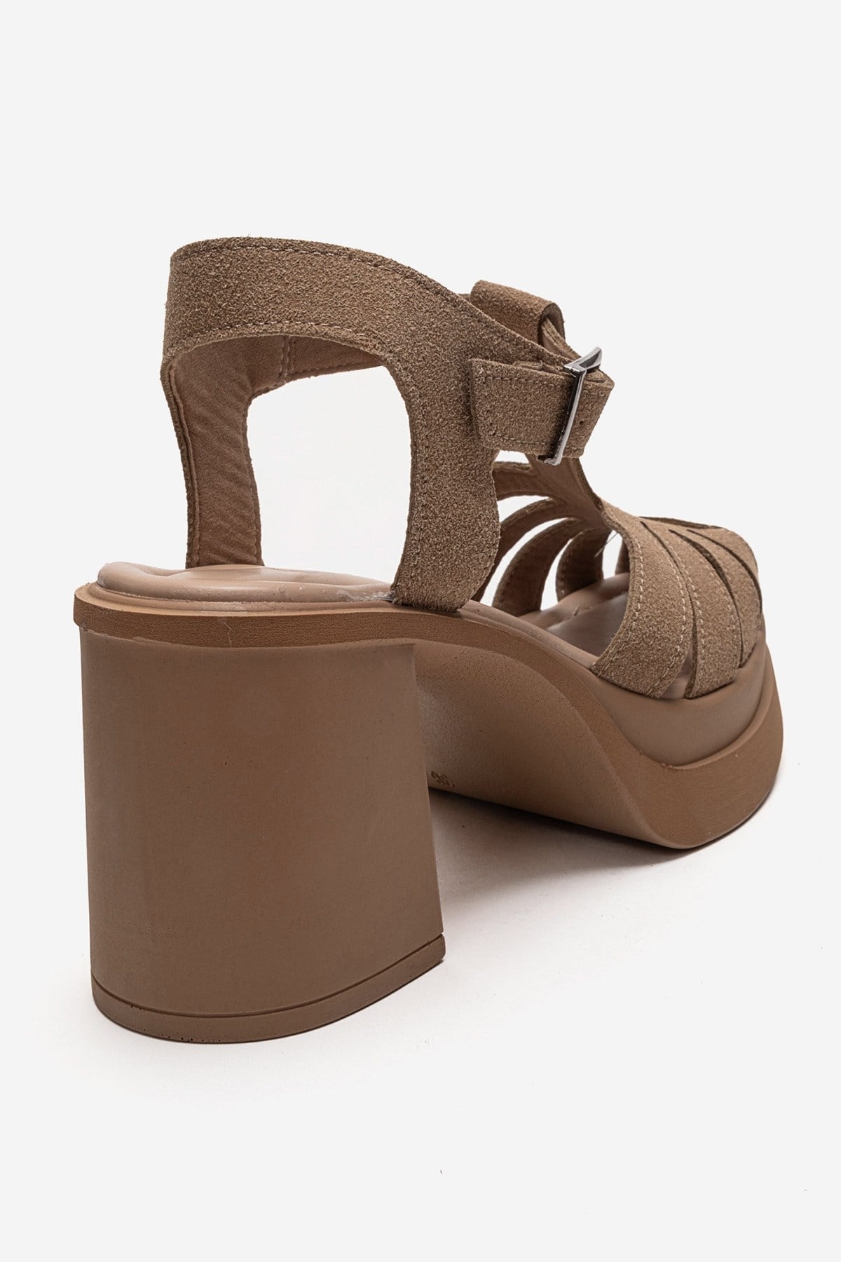 ROVENA - Cognac Suede Platform Block Heel Sandal – back view showing leather, suede, SimmiUnique