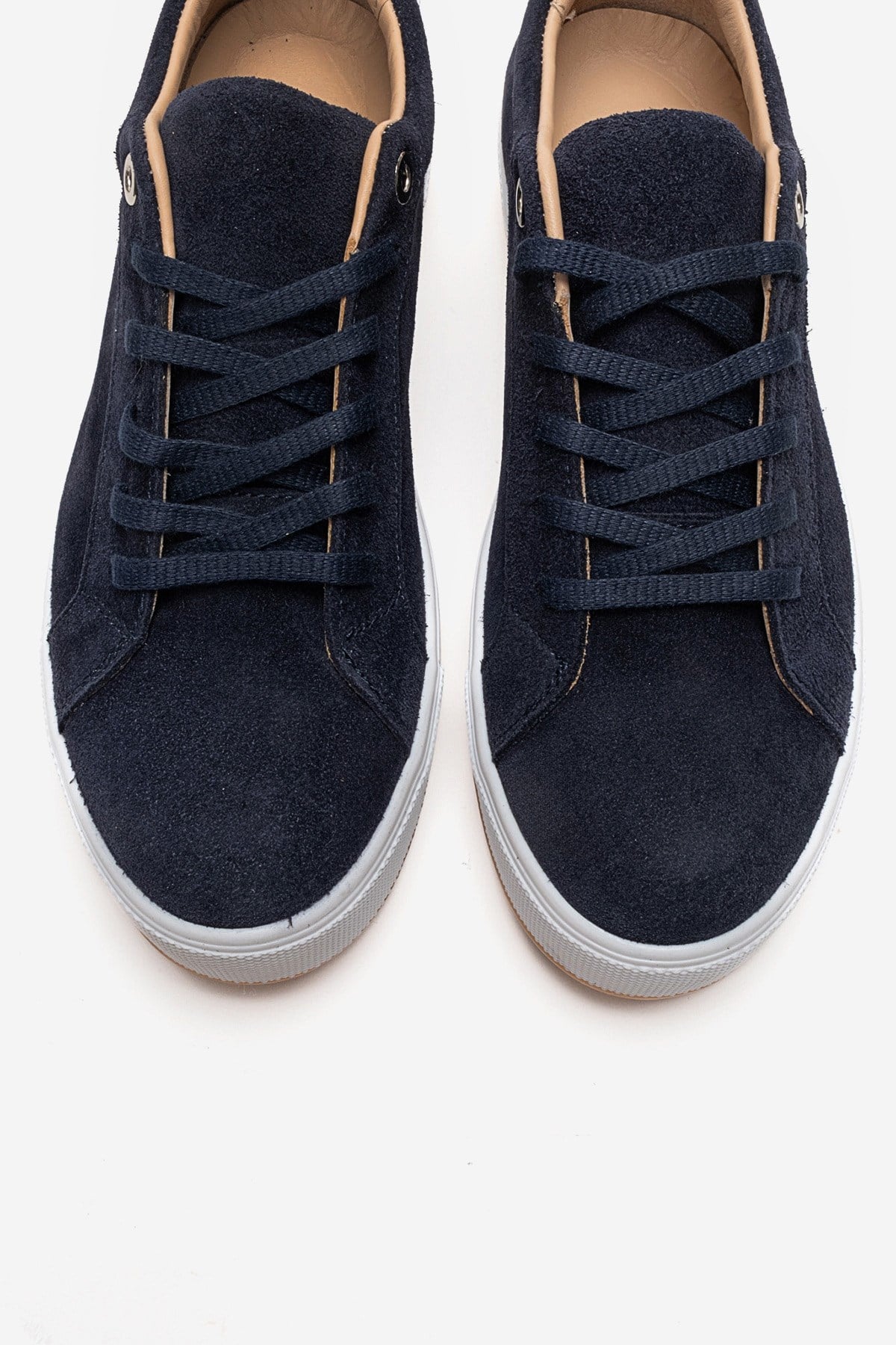 PALLEN - Navy Genuine Leather Casual Sneaker – side view showing leather, suede, SimmiUnique