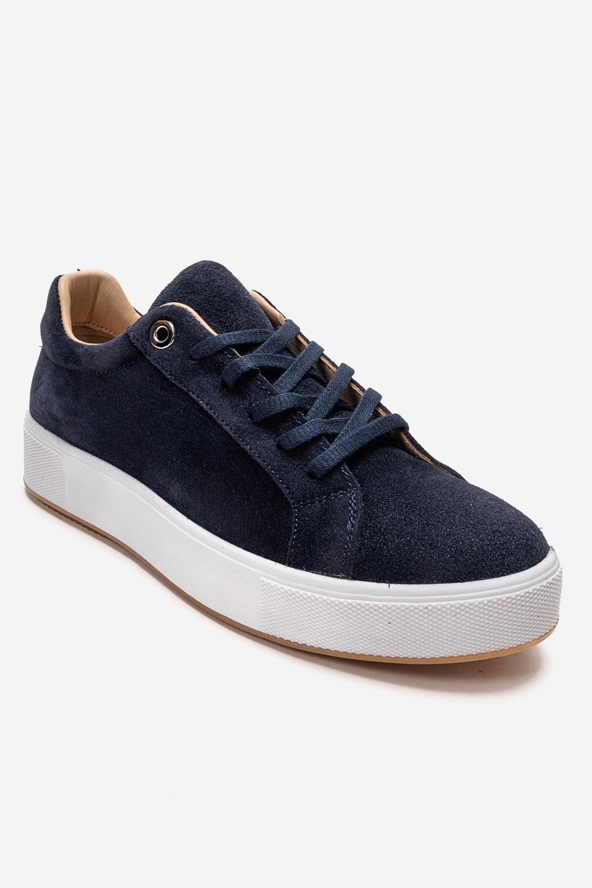 PALLEN - Navy Genuine Leather Casual Sneaker – detail view showing leather, suede, SimmiUnique