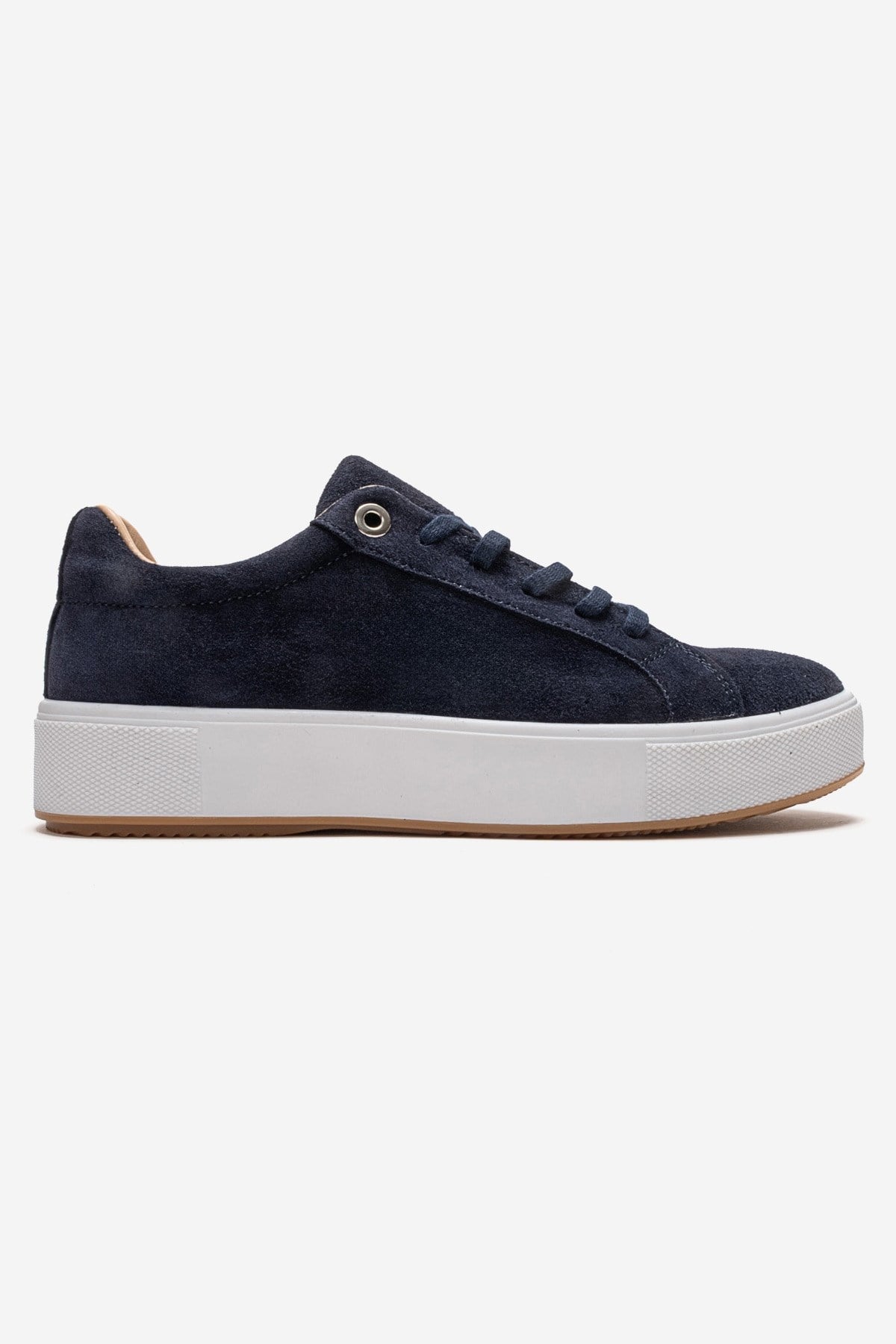 PALLEN - Navy Genuine Leather Casual Sneaker – heel view showing leather, suede, SimmiUnique