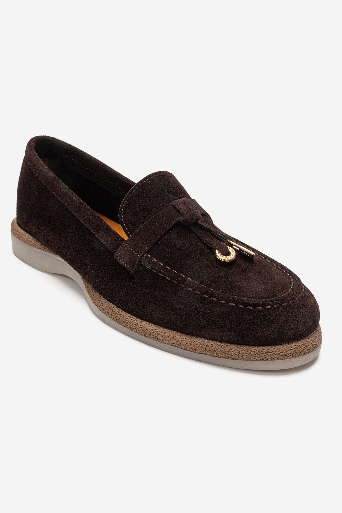 ILVENA - Brown Genuine Leather Loafer – detail view showing leather, suede, SimmiUnique