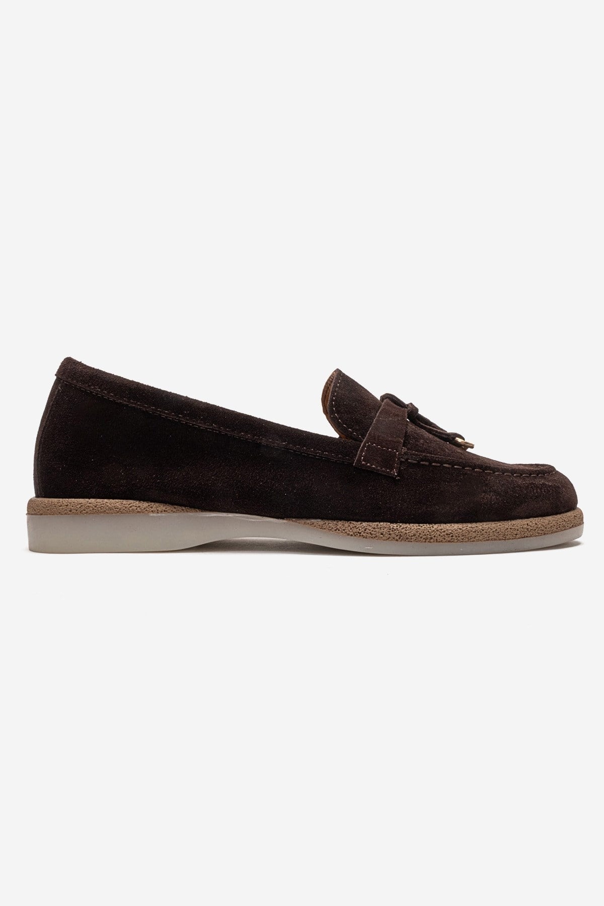 ILVENA - Brown Genuine Leather Loafer – heel view showing leather, suede, SimmiUnique
