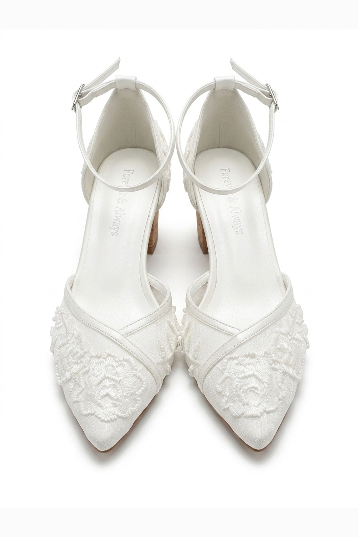 Viona Embroidered Lace Bridal Pumps – top view showing lace, mesh, red, SimmiUnique