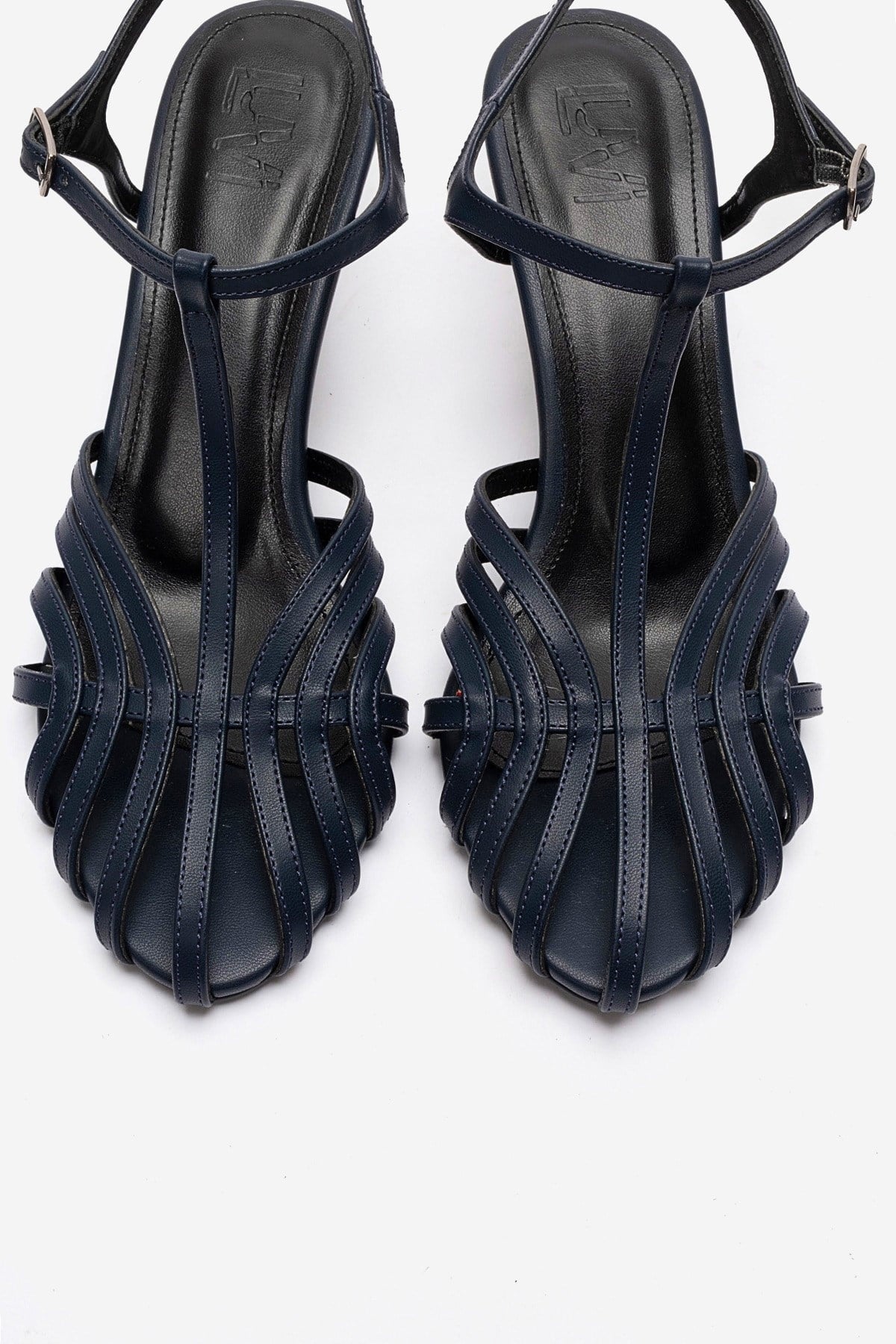 Felip - Navy Strappy Low Heel Sandal – side view showing leather, red, SimmiUnique